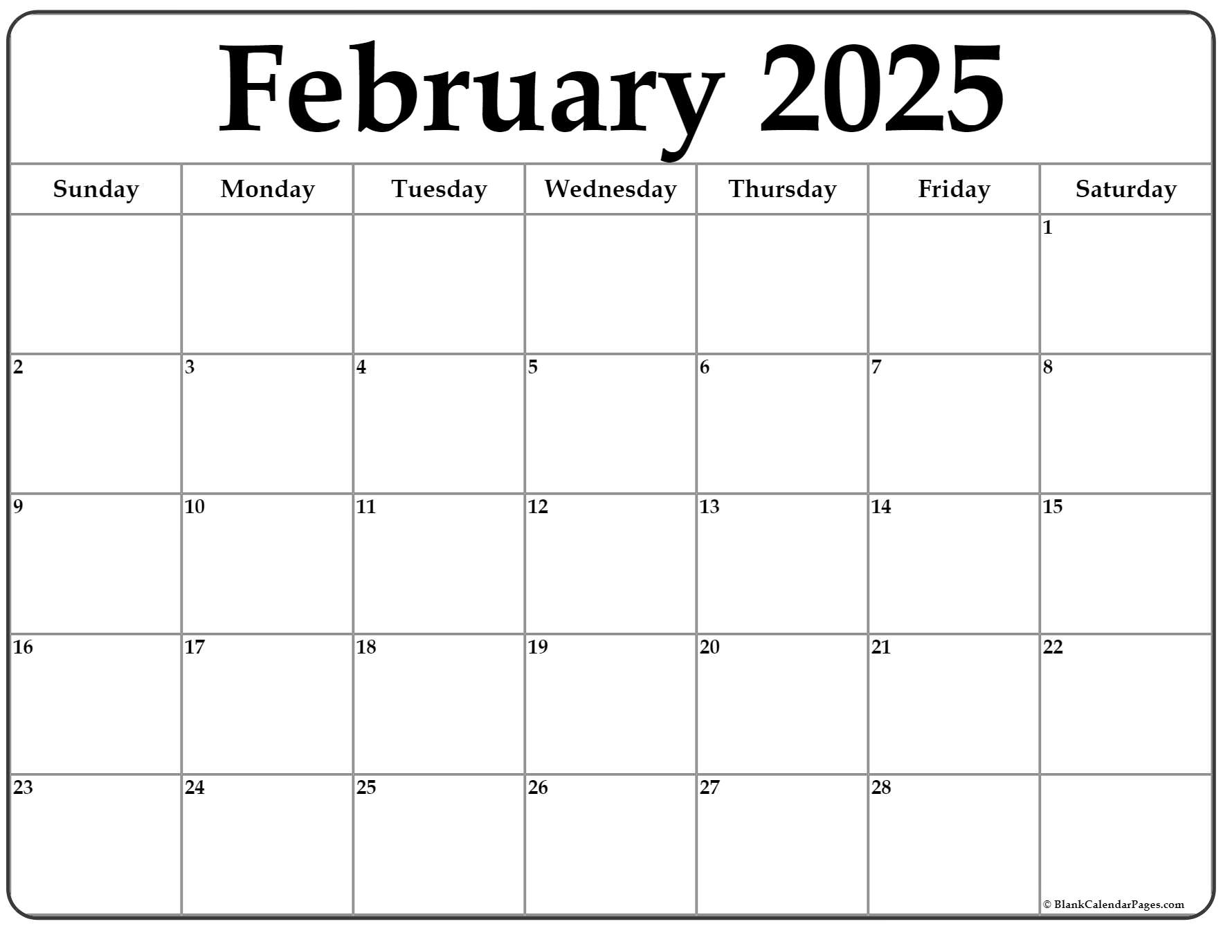 Blank 2025 February Calendar