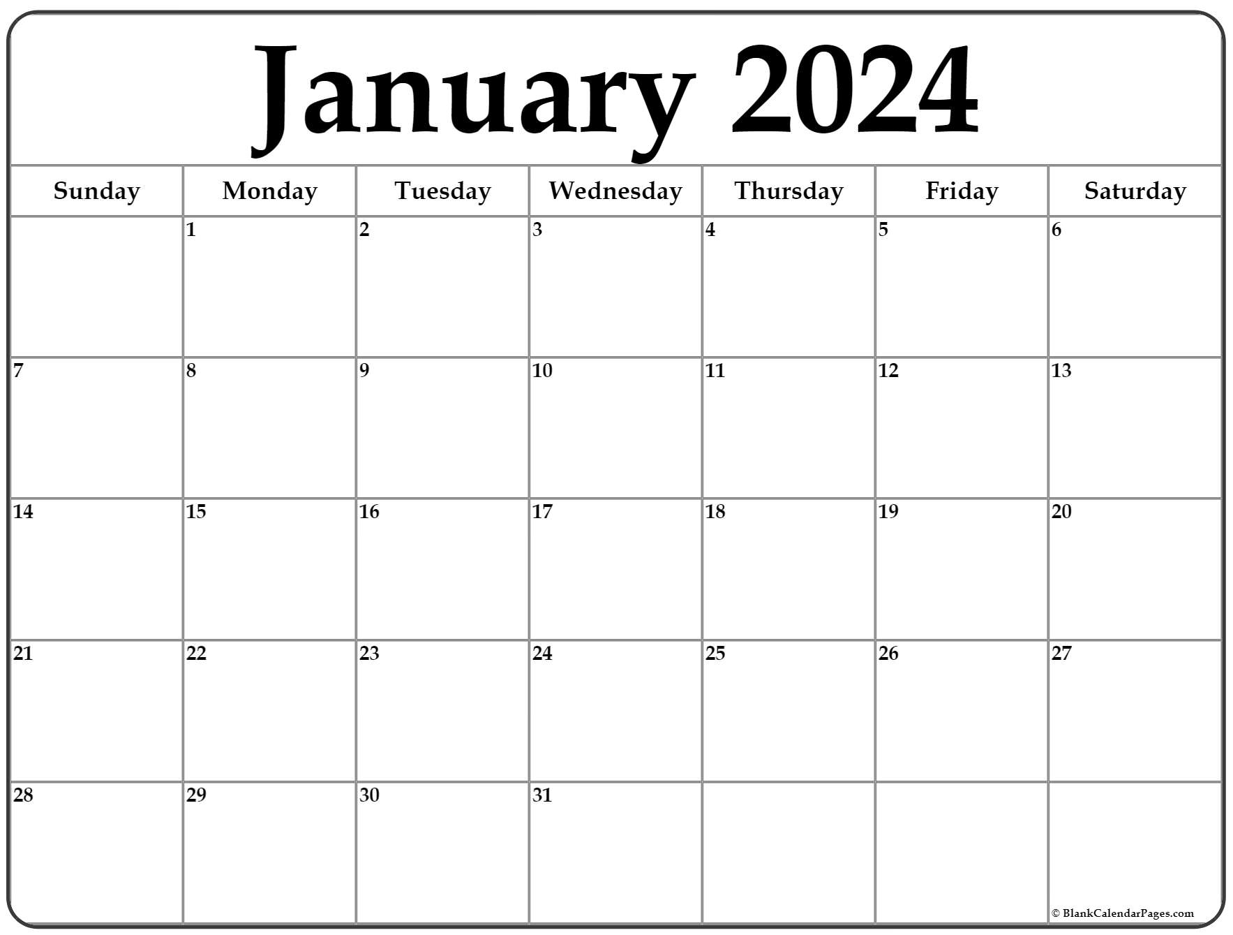 Printable January 2024 Calendar