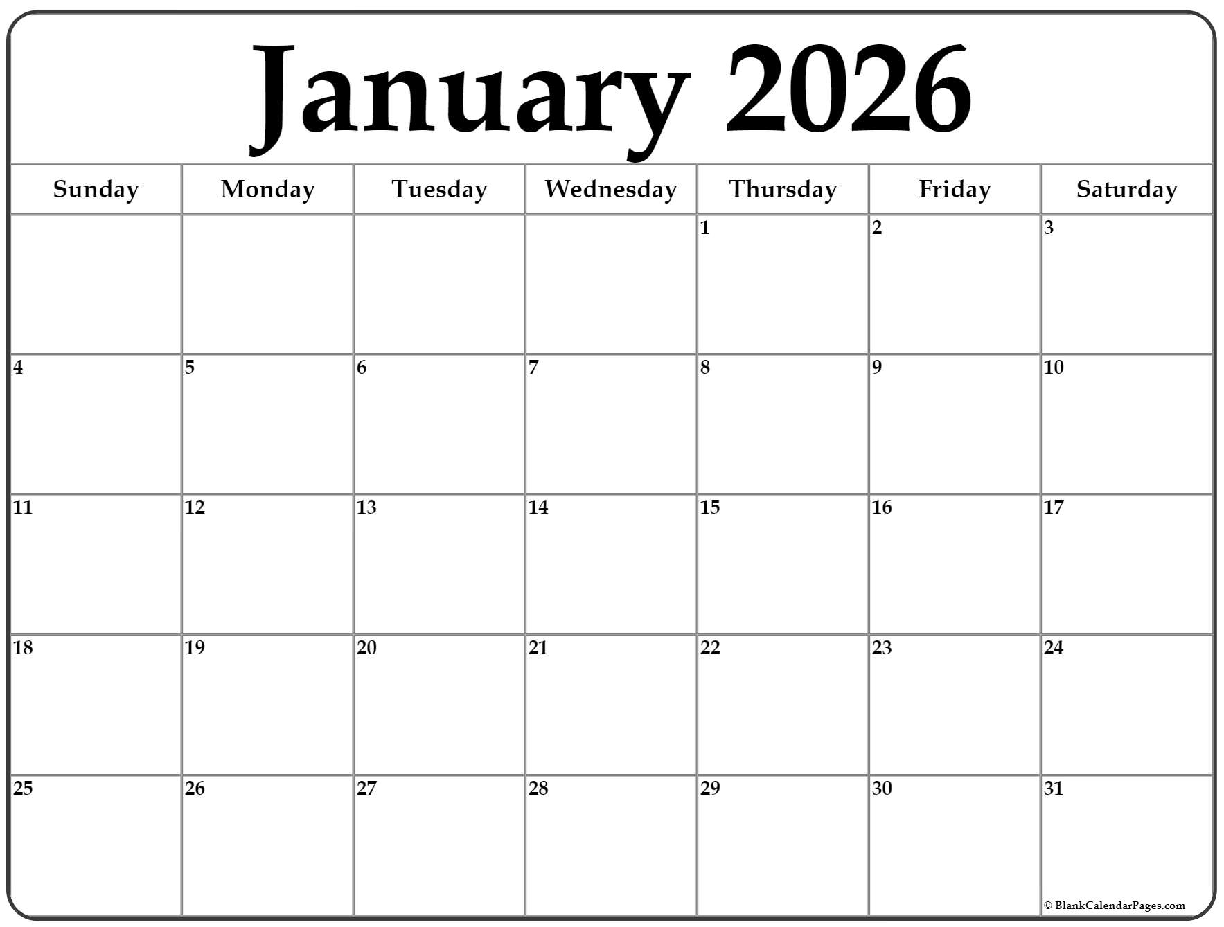 January 2026 Calendar Free Printable Calendars