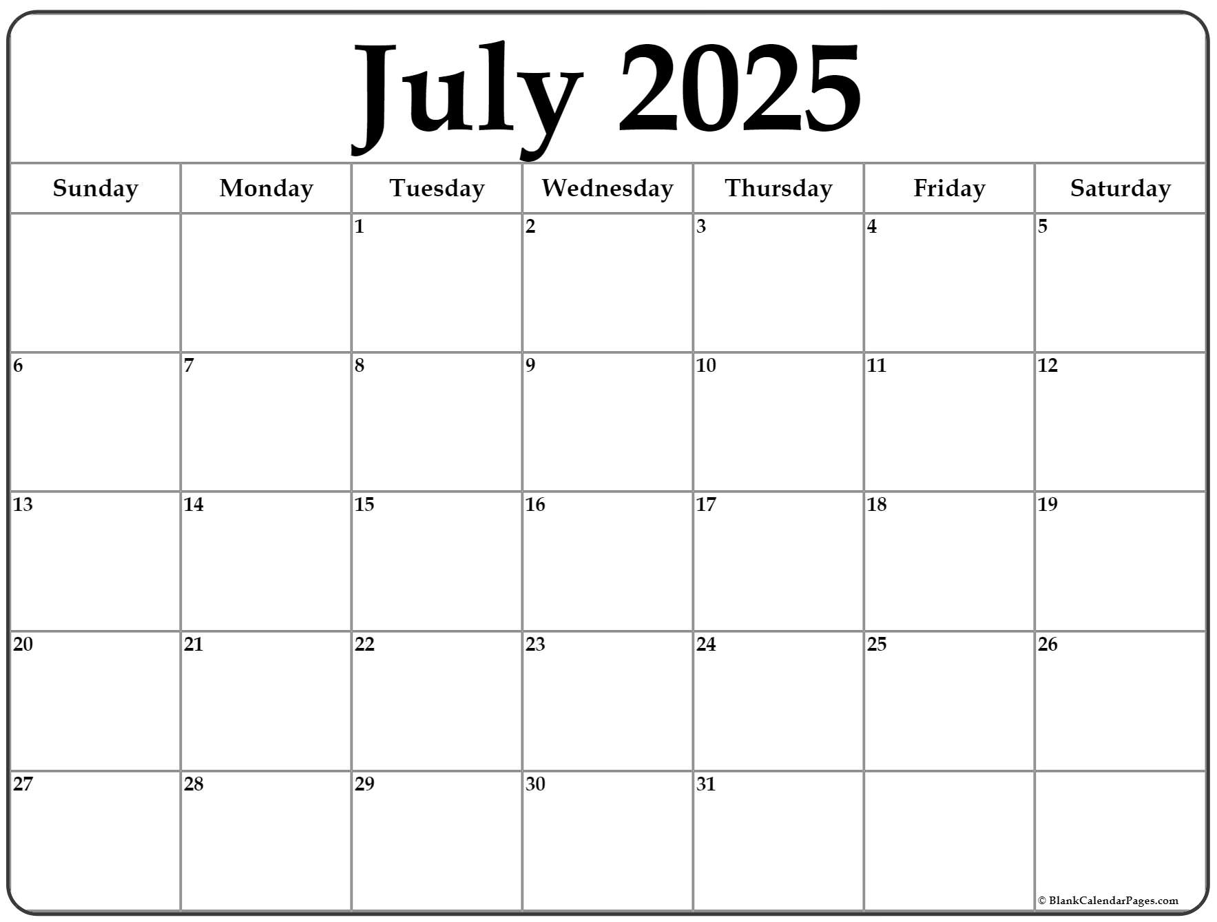 July 2025 calendar free printable calendar