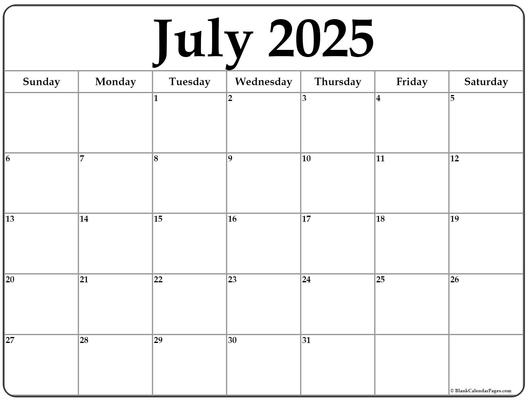 July 2025 Calendar Free Printable Calendars