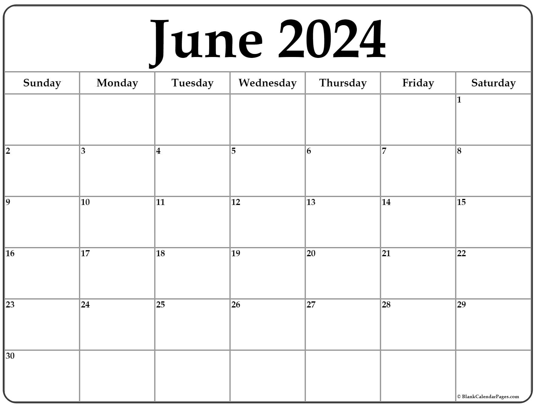 Printable Blank Calendar June 2024 Free Vonny