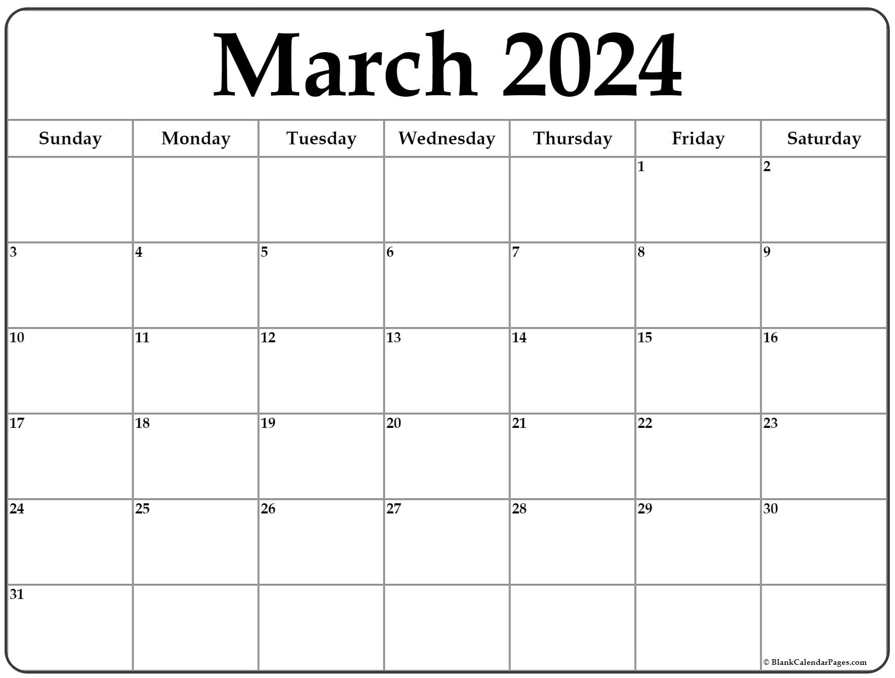 March 2024 Calendar Blank Calendar Pages To Print September And