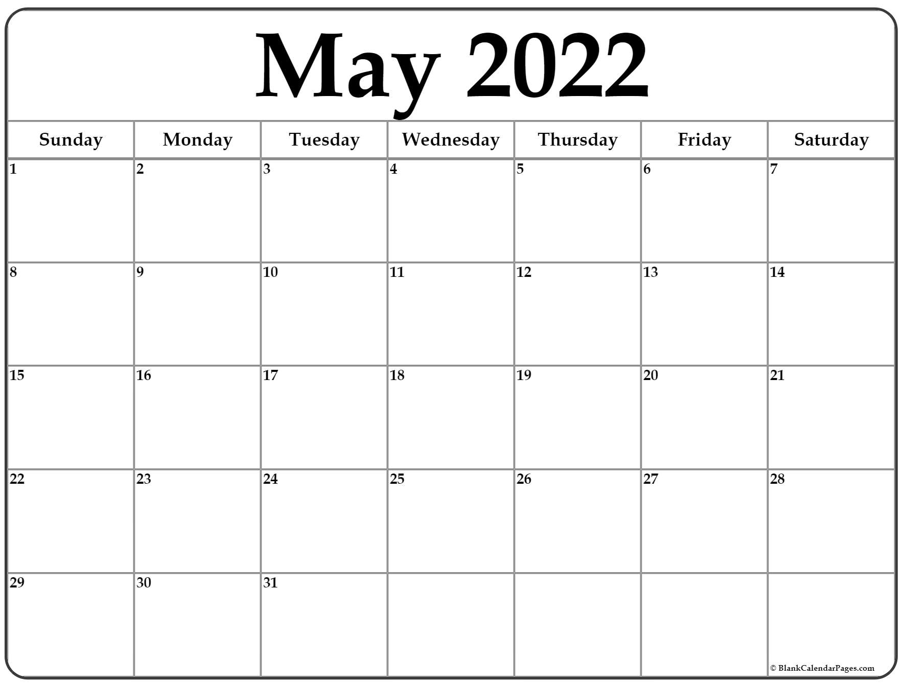 Blank Calendar May 2022 Printable Printable Calendar 2023