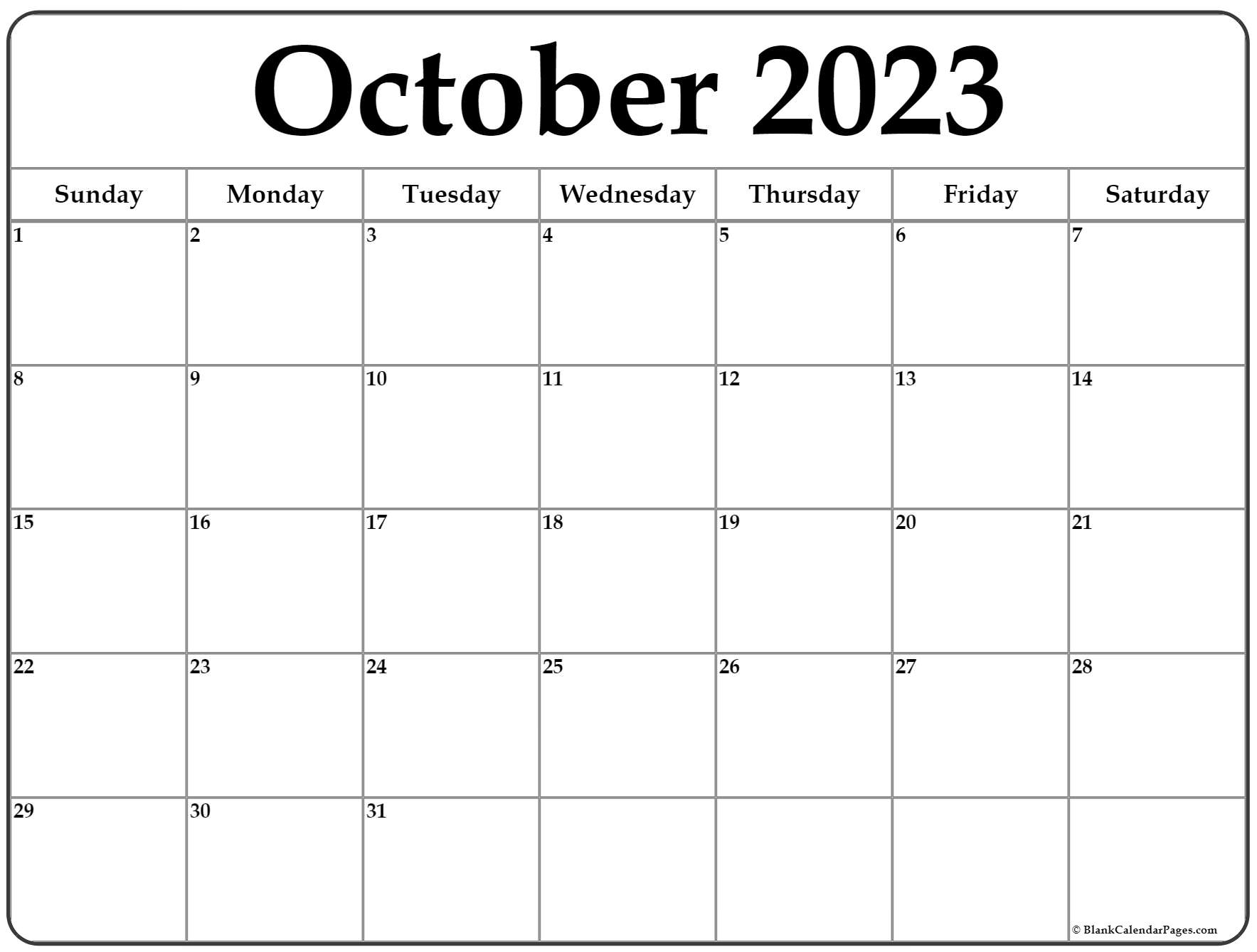 Free Printable October 2023 Calendar Printable World Holiday