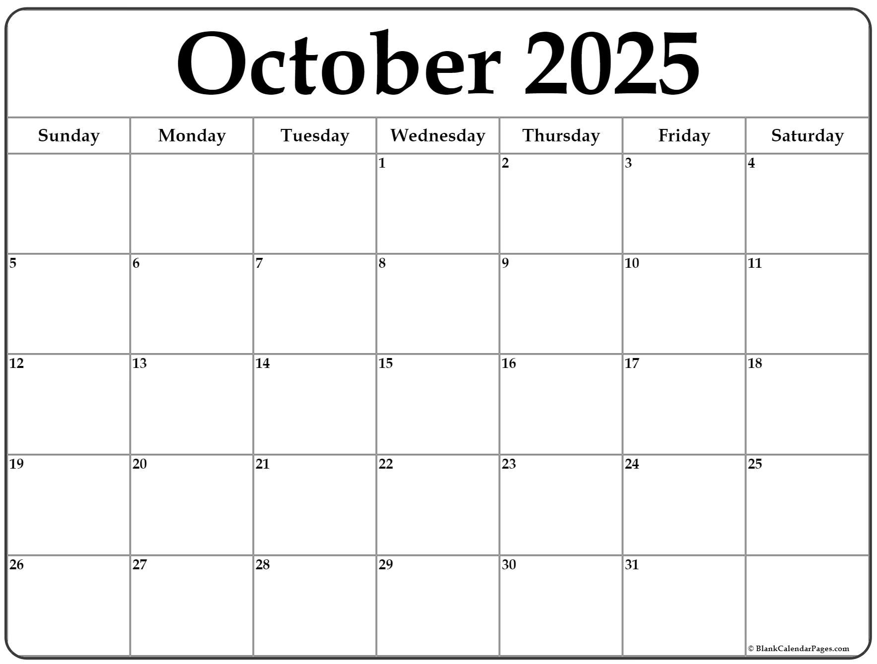 October 2025 Calendar Free Printable Calendars