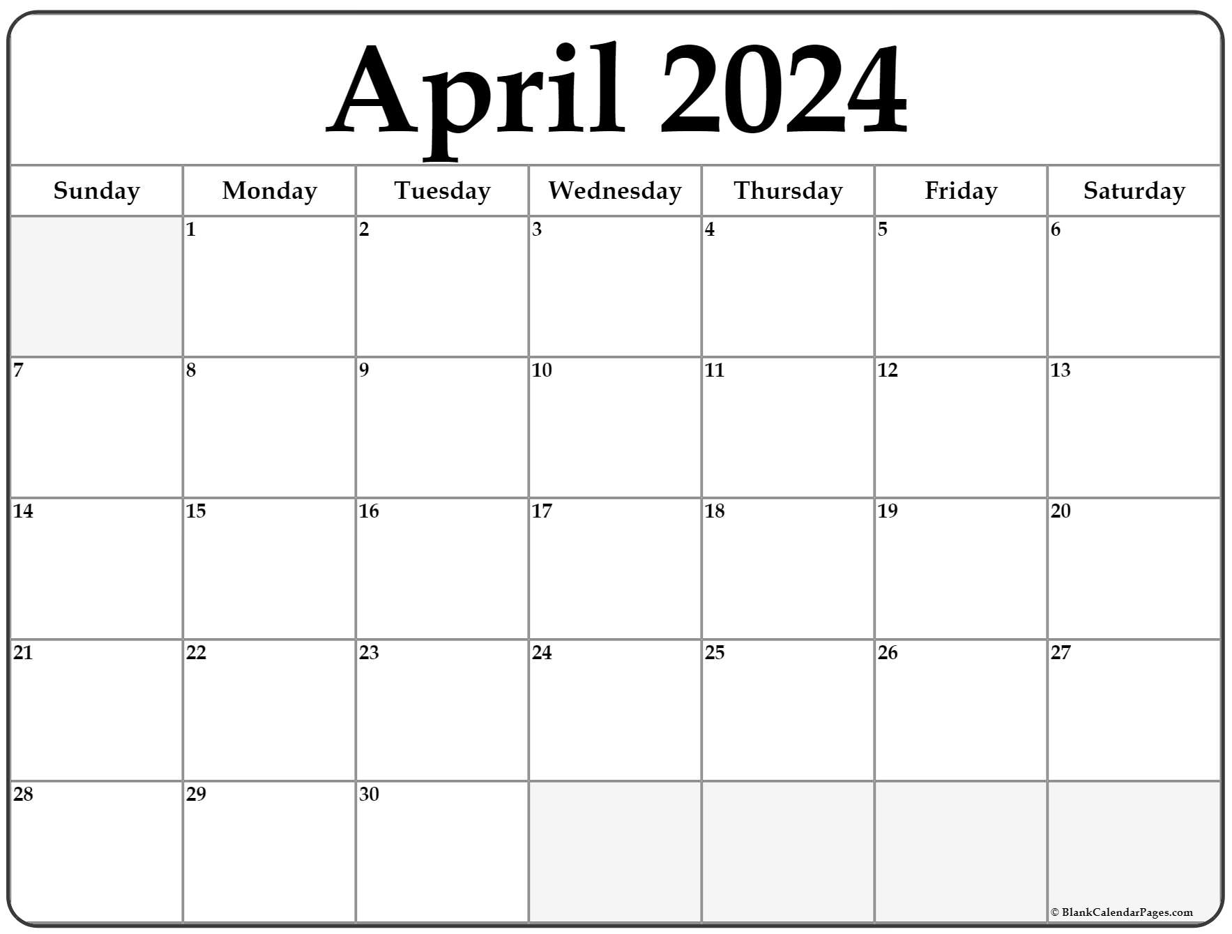 Empty April Calendar 2024 Lana Shanna