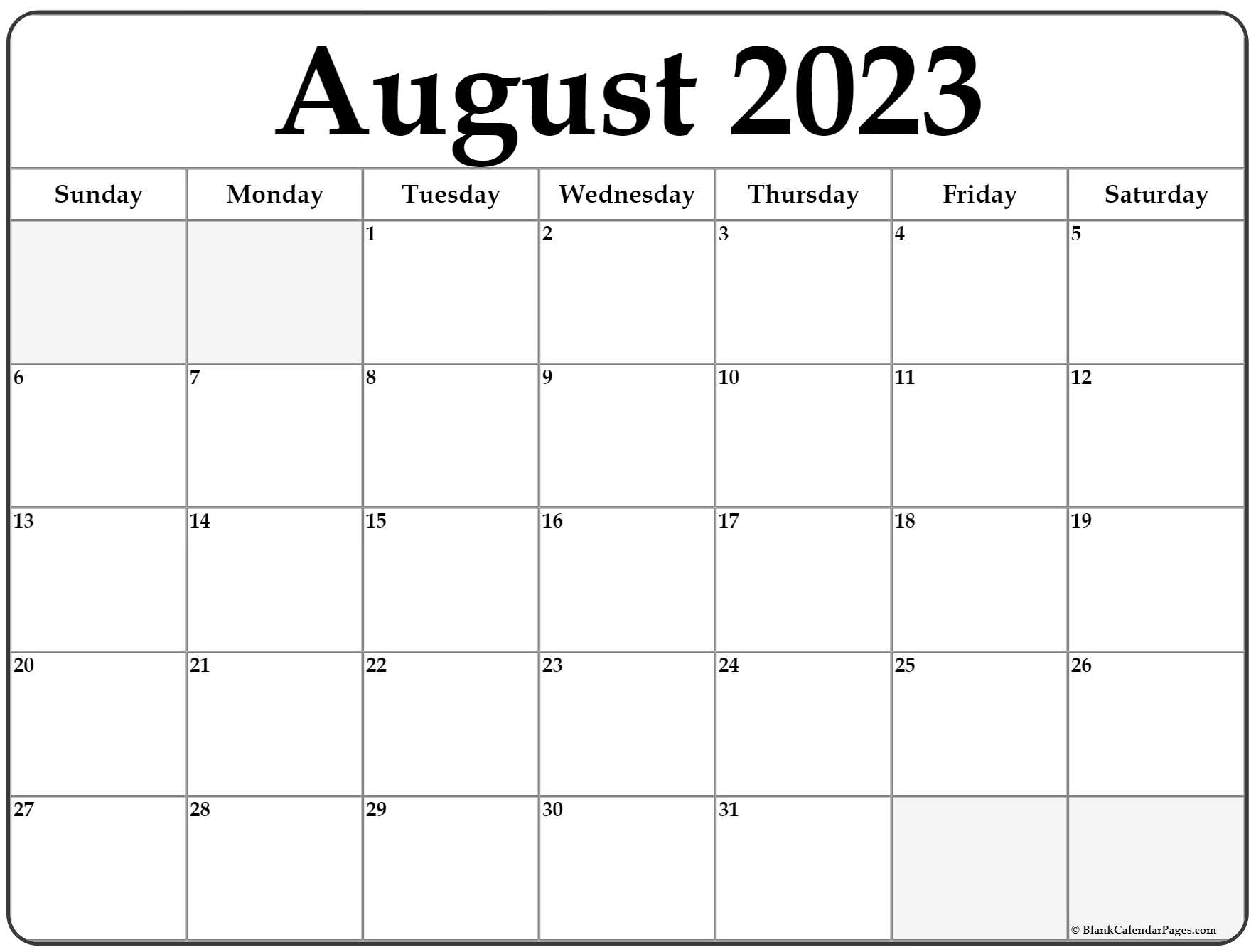 Free Printable August 2023 Calendar Printable World Holiday