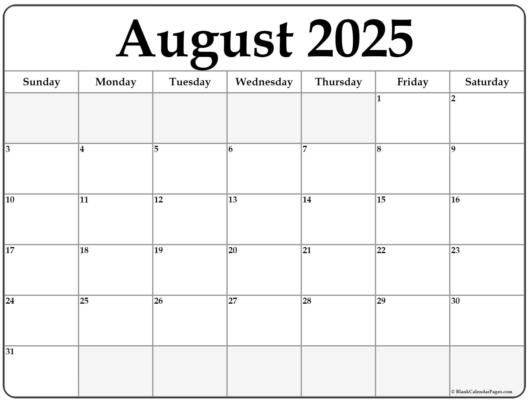 August 2025 calendar free printable calendar