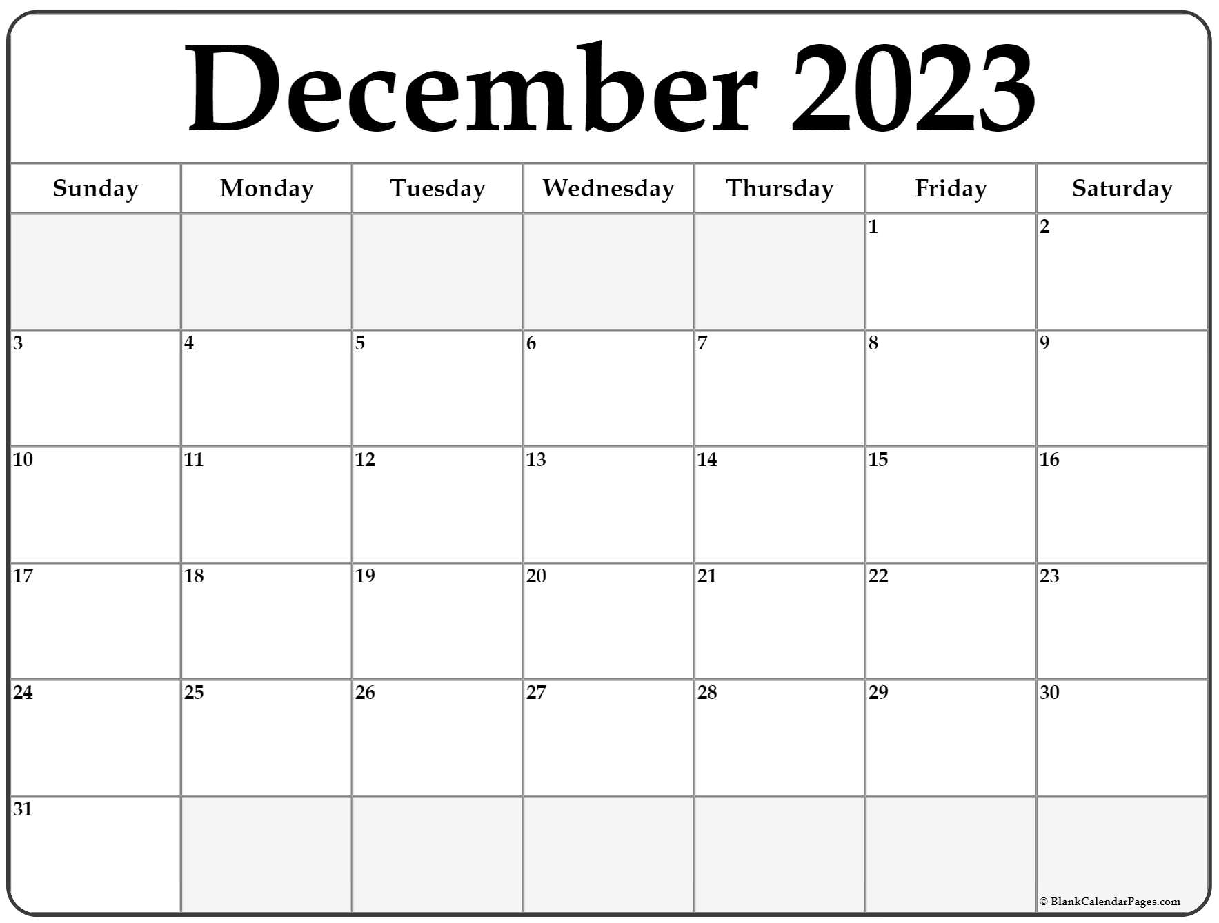 December 2023 Printable Monthly Calendar Photos