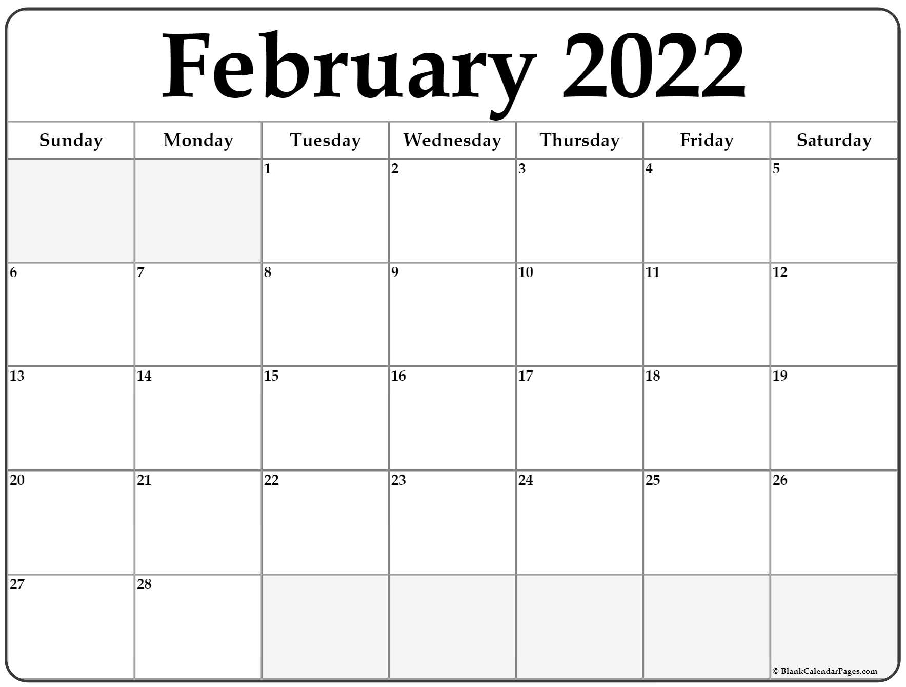 February 2022 Calendar Free Printable Calendar