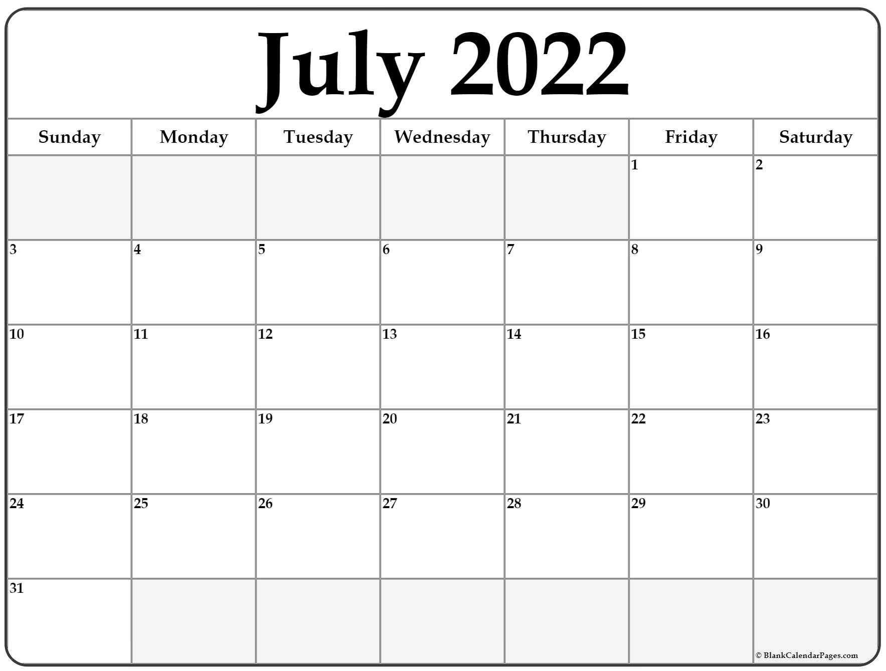  July 2022 Calendar Free Printable Calendar