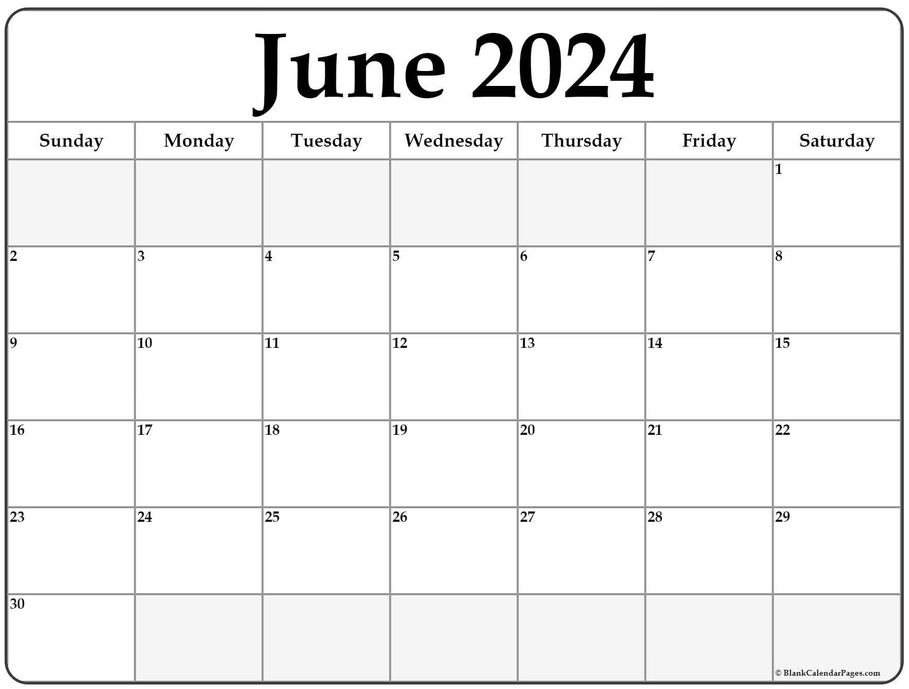 Blank June 2024 Calendar Free Printable 2024 CALENDAR PRINTABLE
