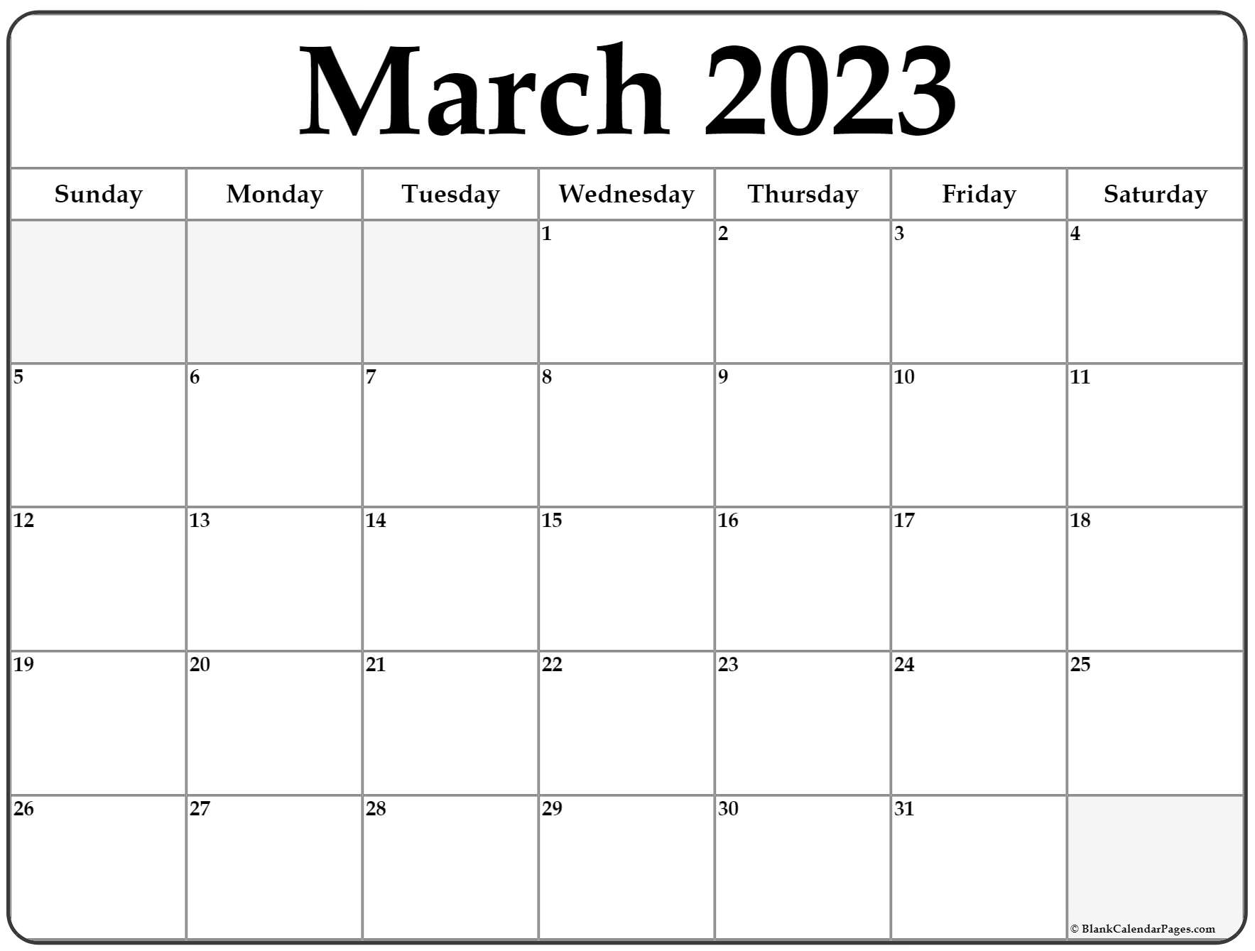 March 2023 Printable Calendar Free Printable Calendar Monthly