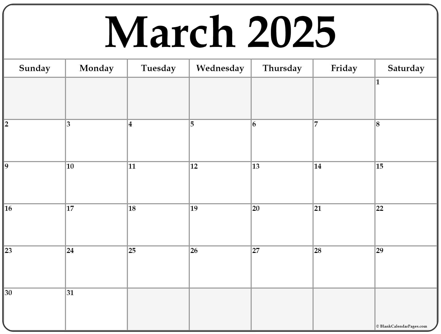 March 2025 Free Calendar Template Download