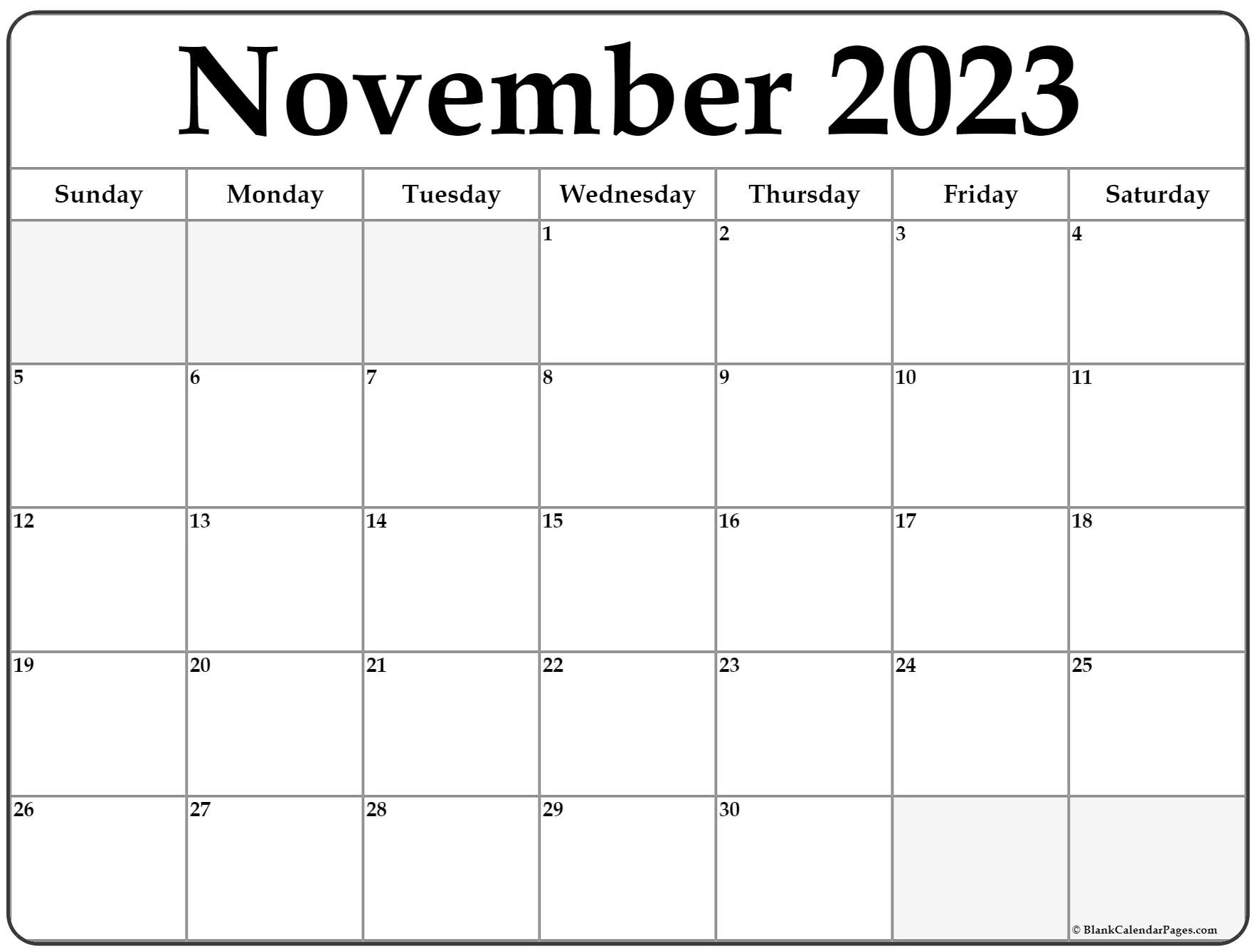 November 2023 calendar | free printable calendar