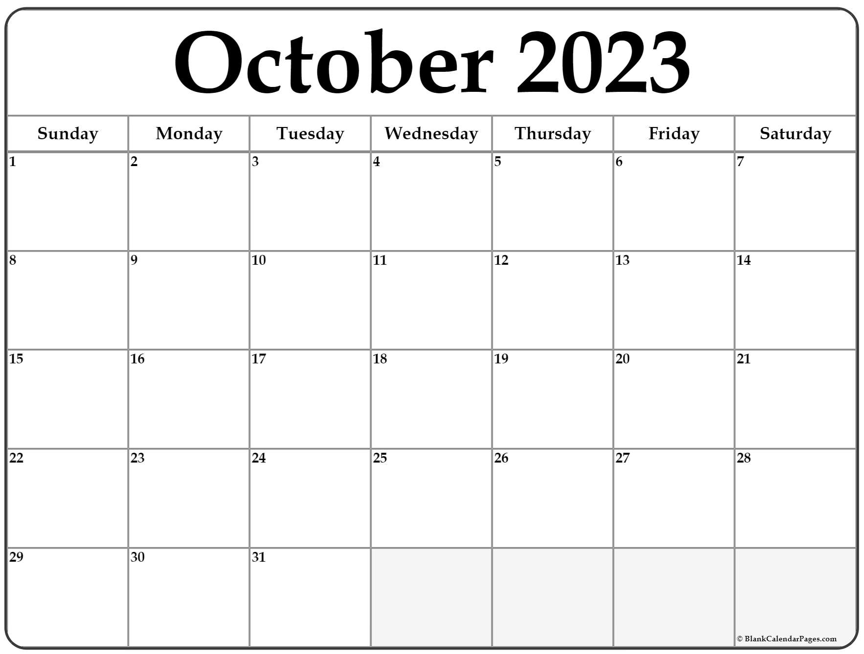 Free Blank October Calendar 2023 Printable