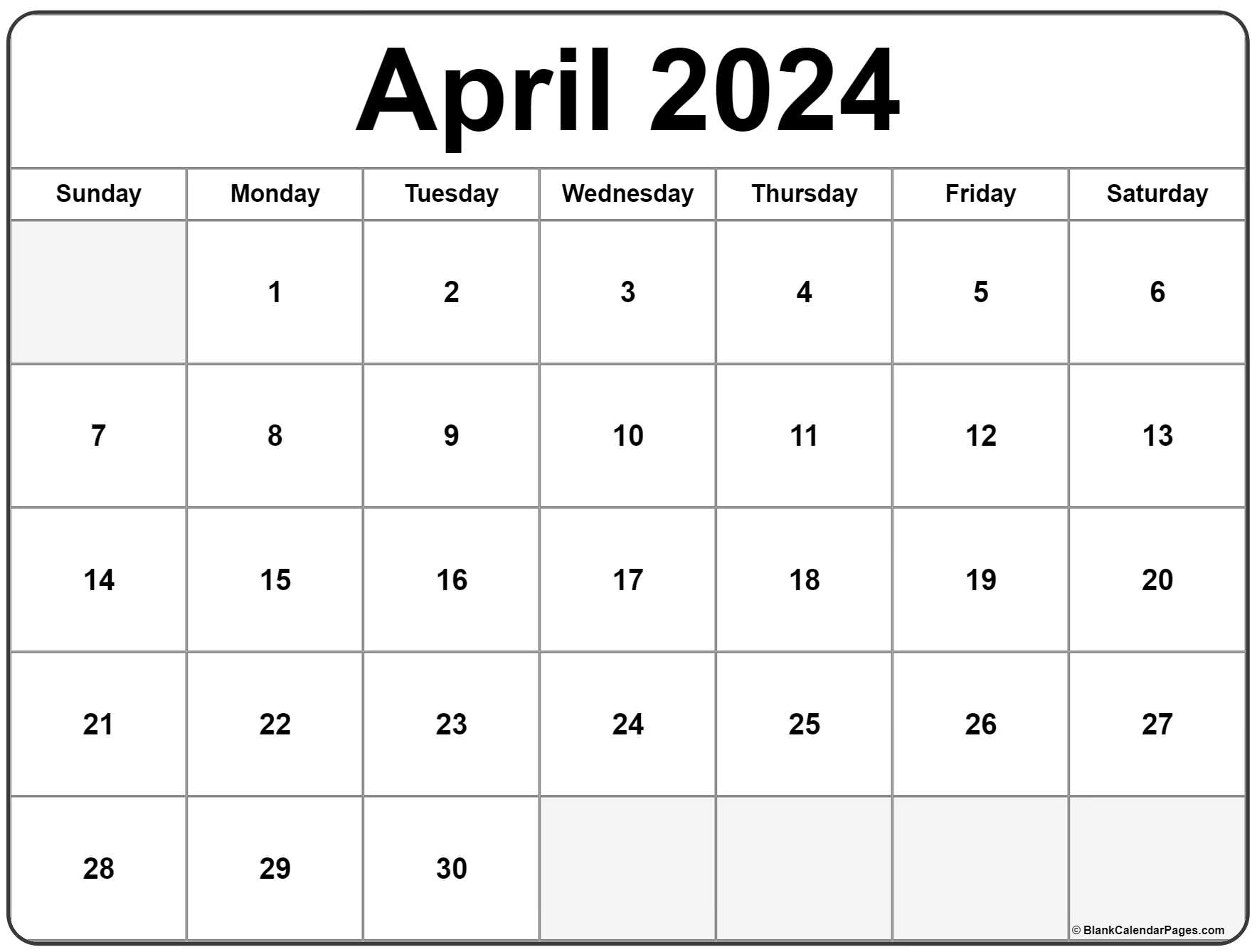 April 2024 Calendar Printable