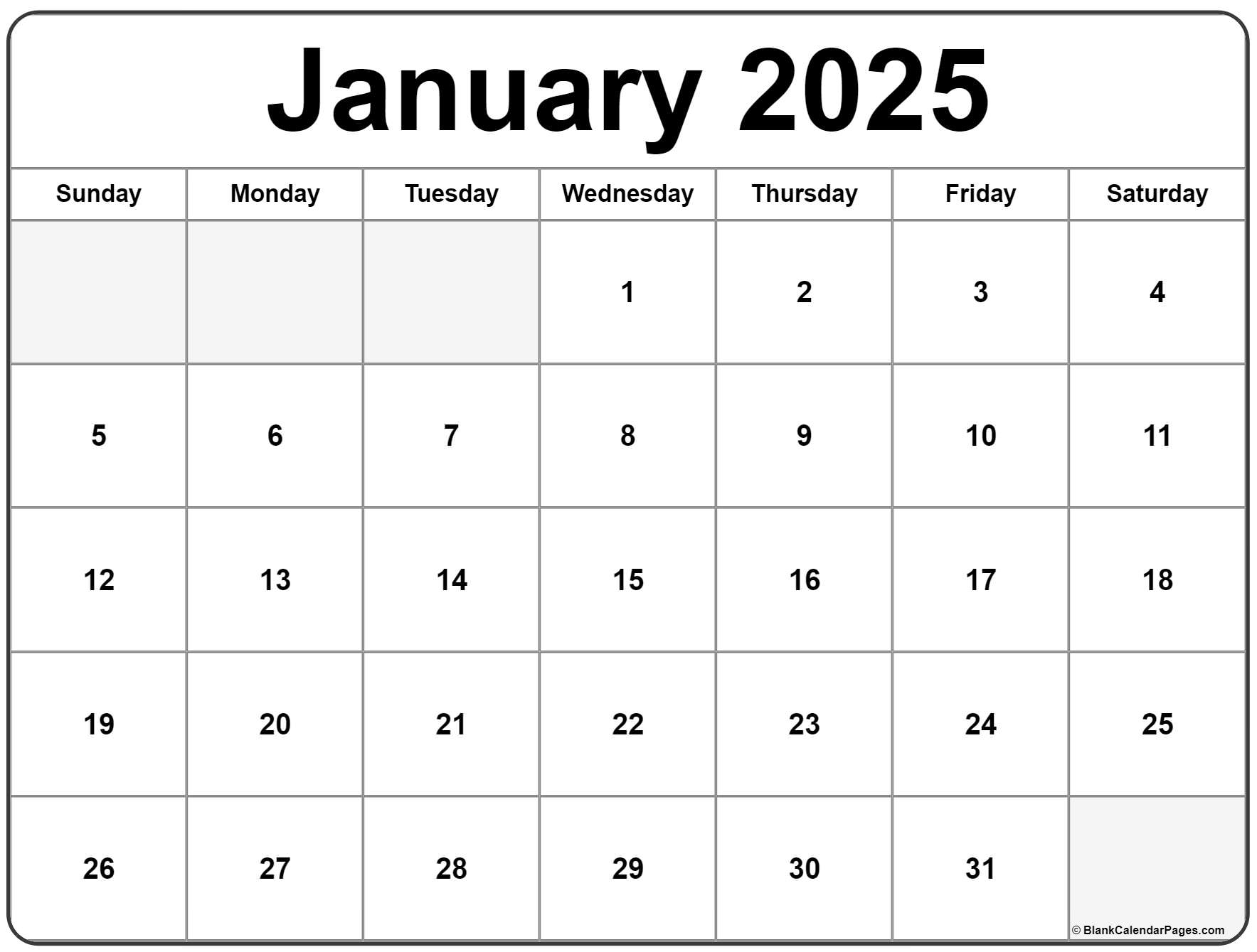 January 2025 calendar | free printable calendar