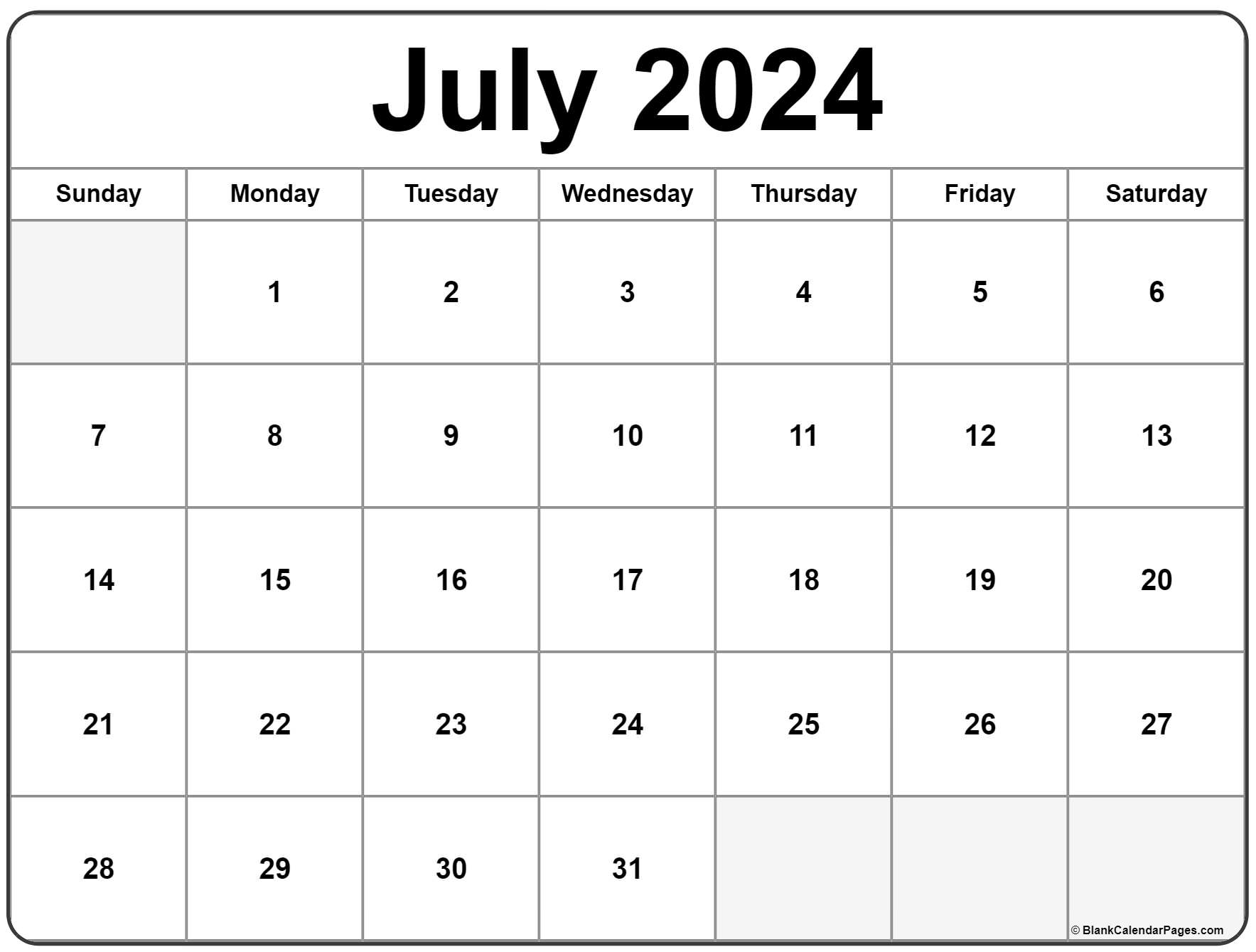 Blank Calendar 2024 July