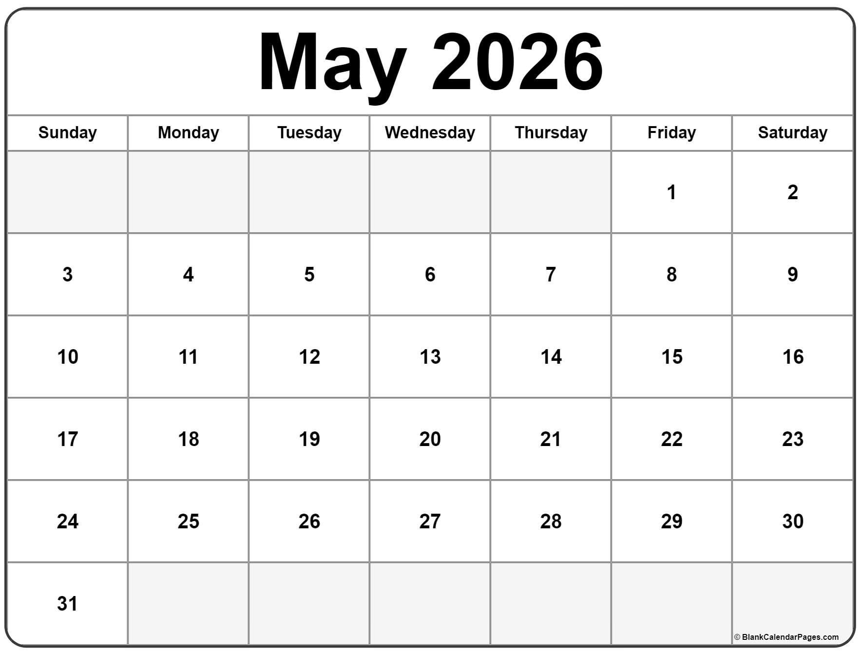 May 2026 Calendar Free Printable Calendars