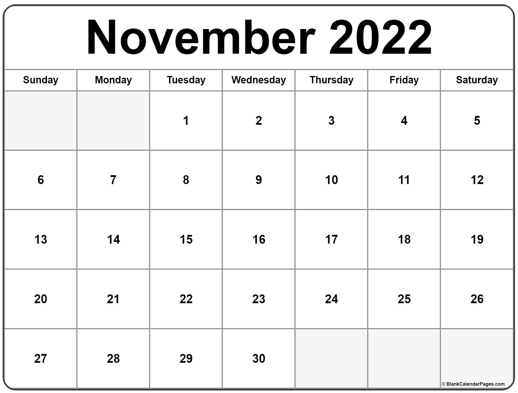 November 2022 Calendar Free Printable Calendar