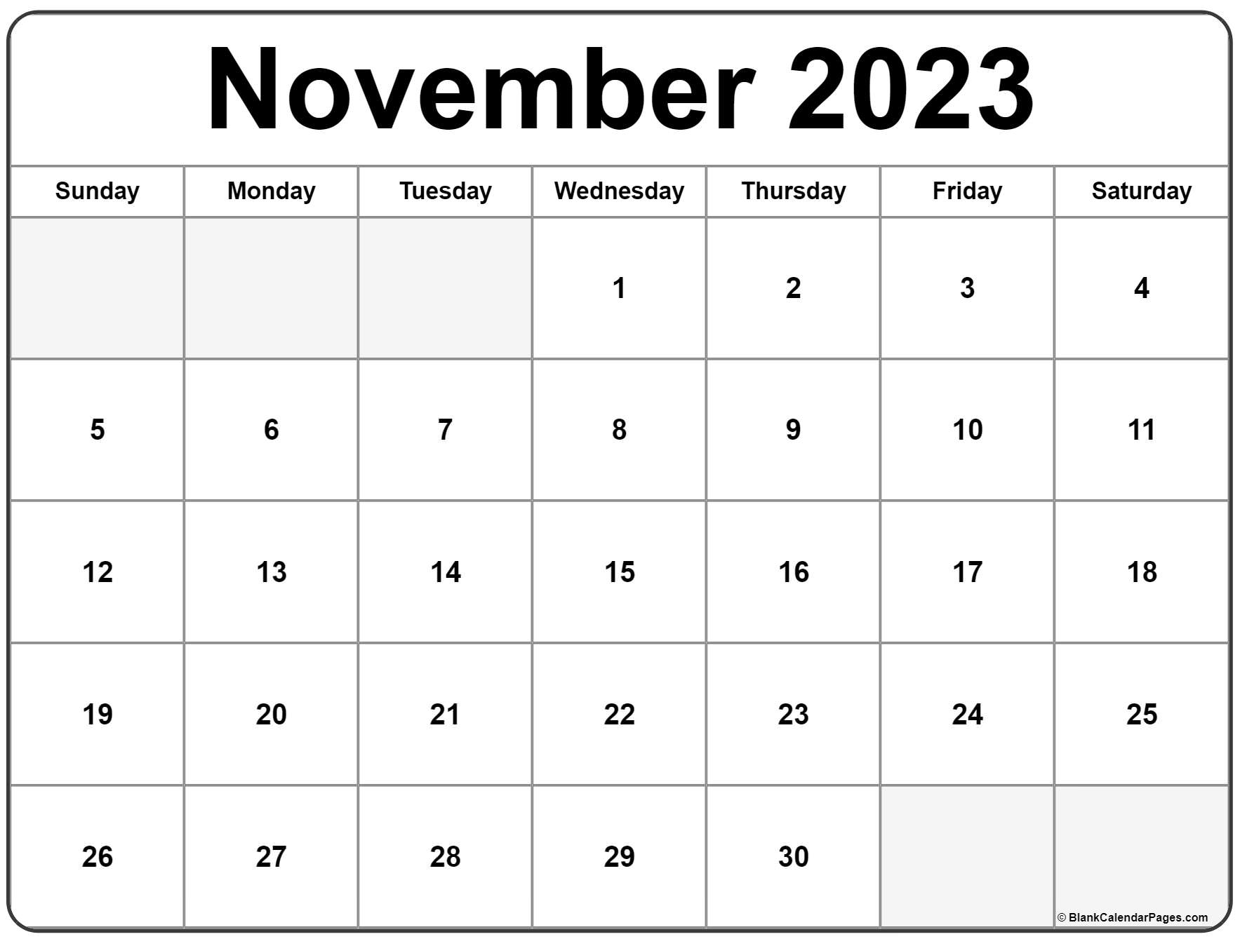November 2023 calendar free printable calendar