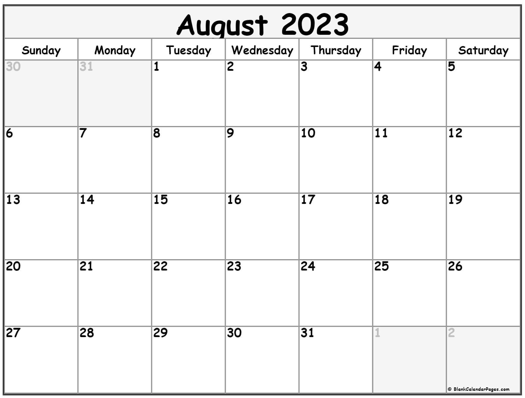 August 2023 Calendar Free Printable Calendar