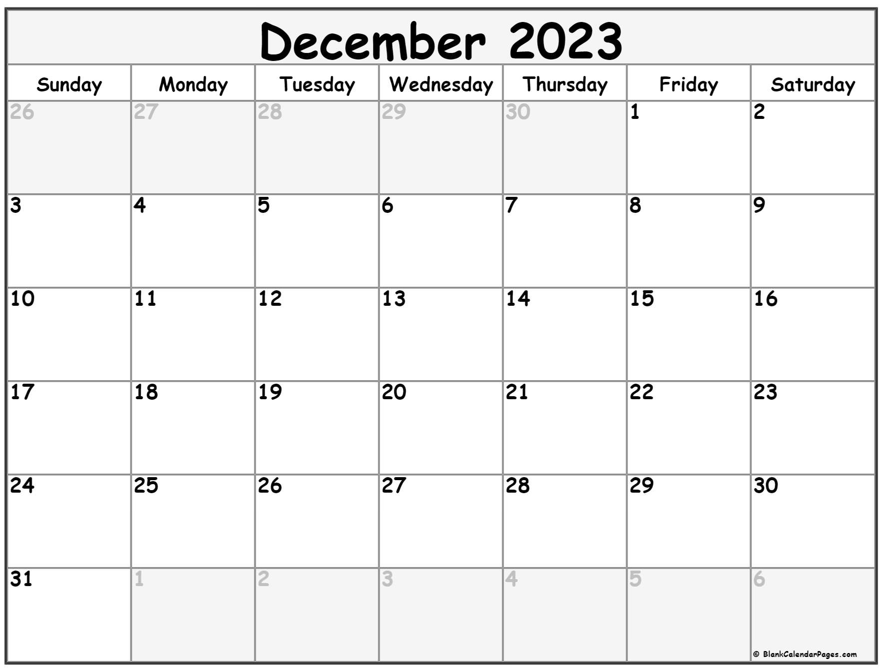 Free Printable December Calendar Templates