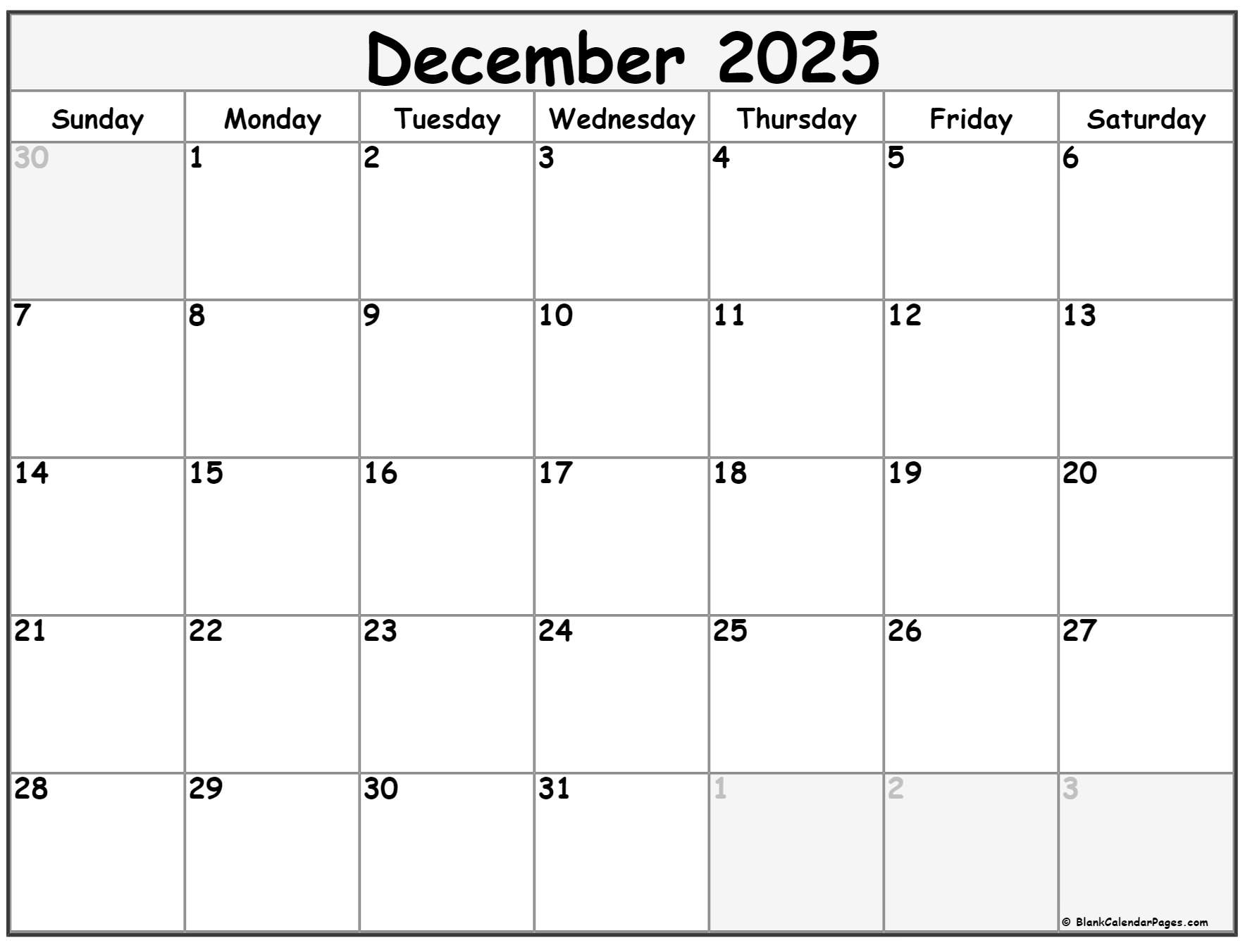 December 2025 Calendar Free Printable Calendars