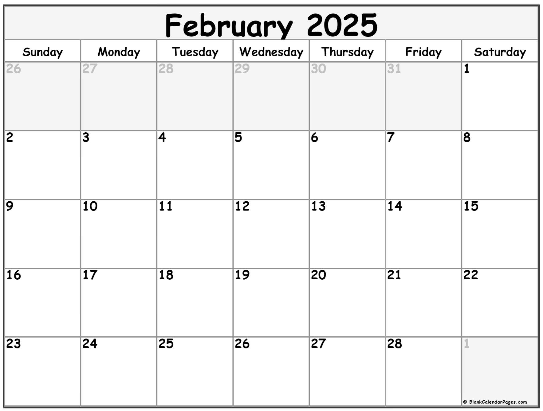 February 2025 calendar free printable calendar