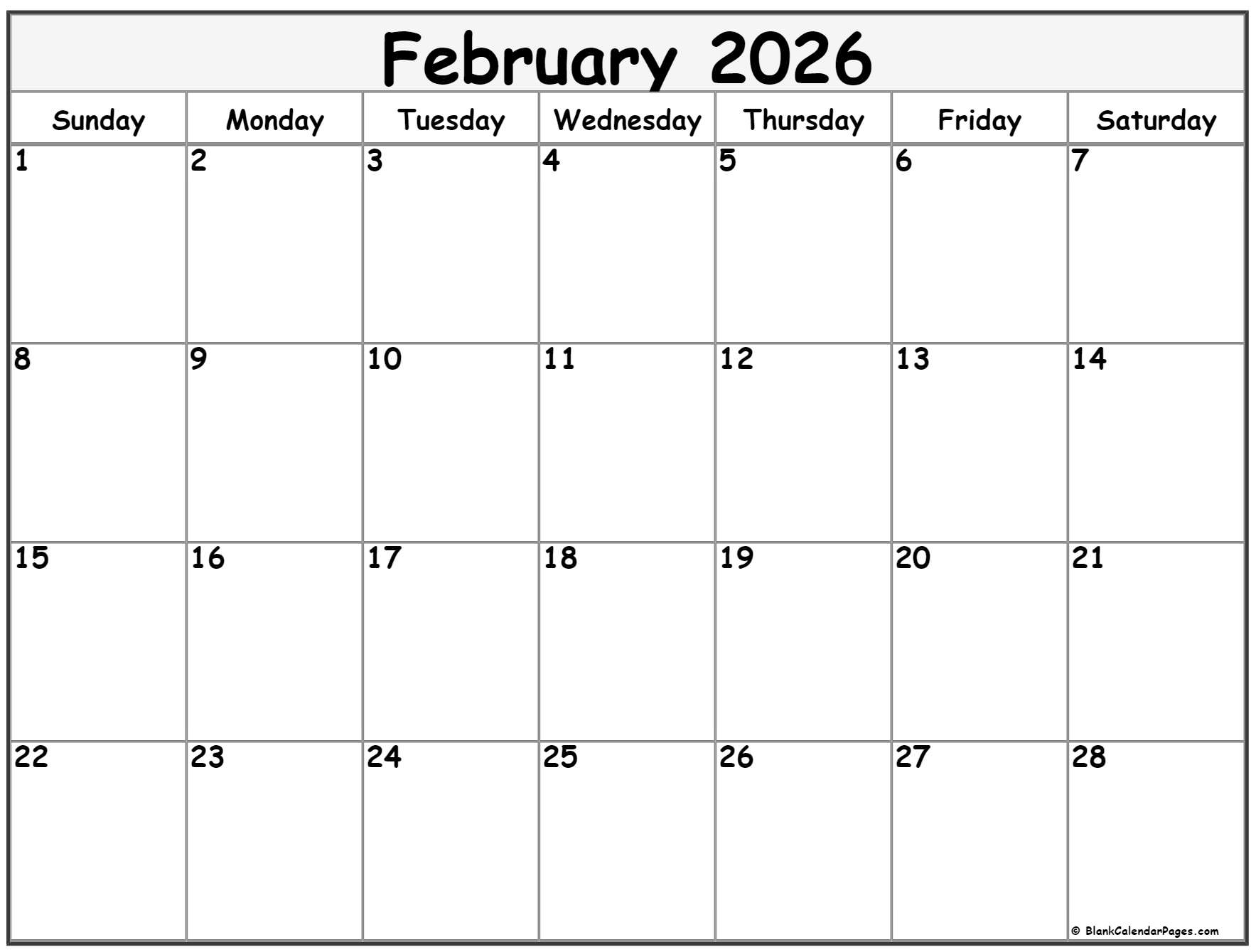 February 2026 Calendar Free Printable Calendars February 2026 Calendar Free Printable Calendars