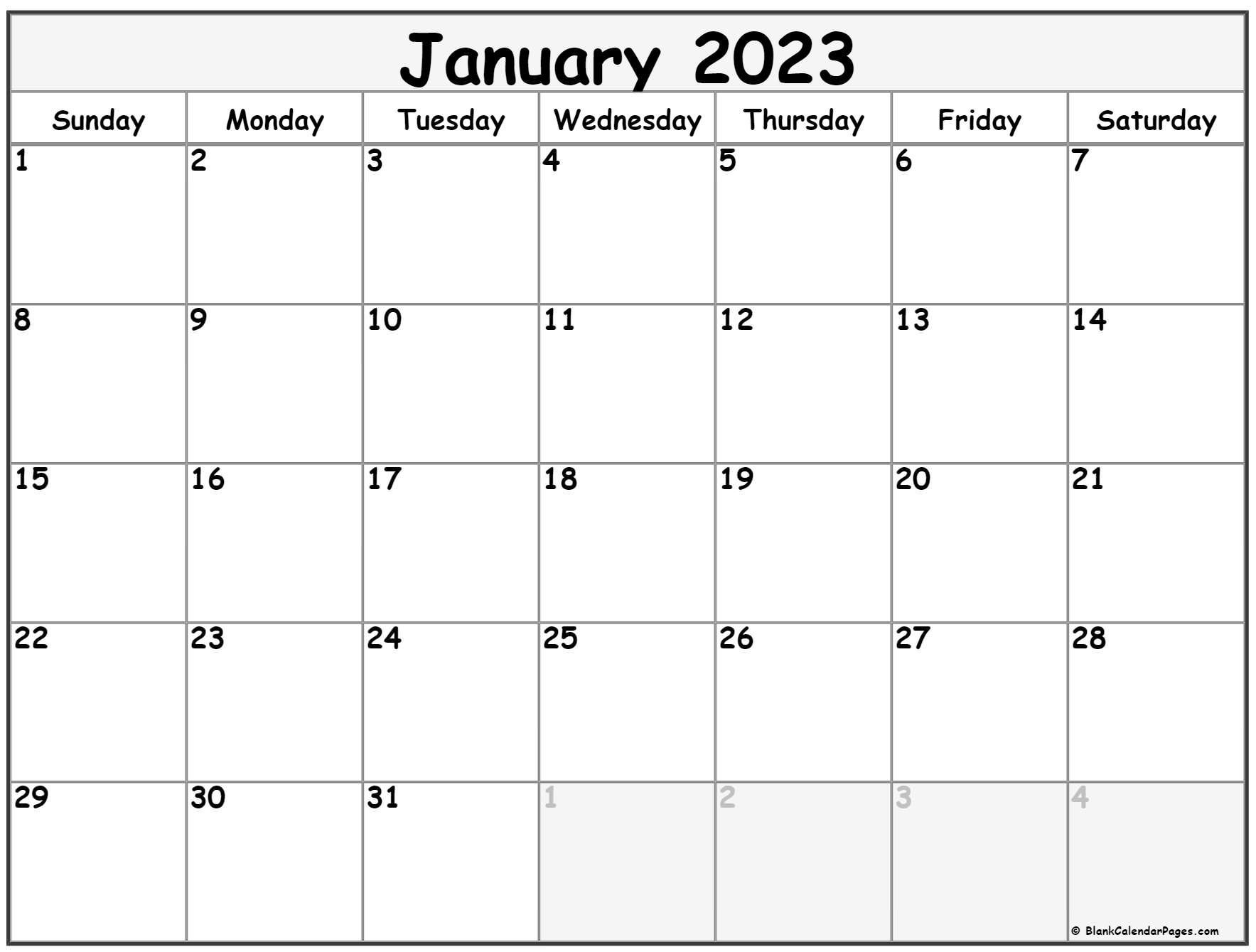 January 2023 calendar free printable calendar