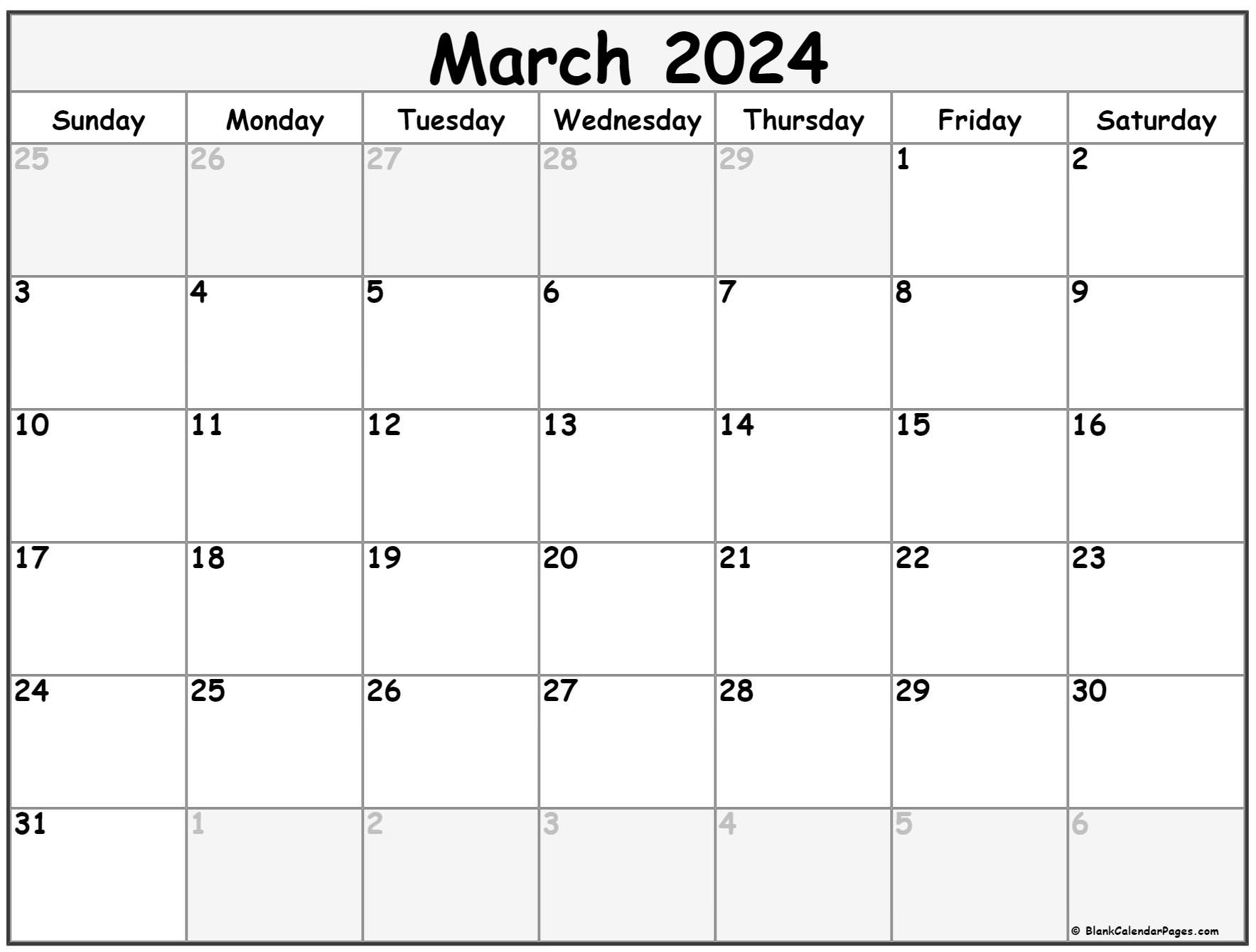 Large Printable March Calendar