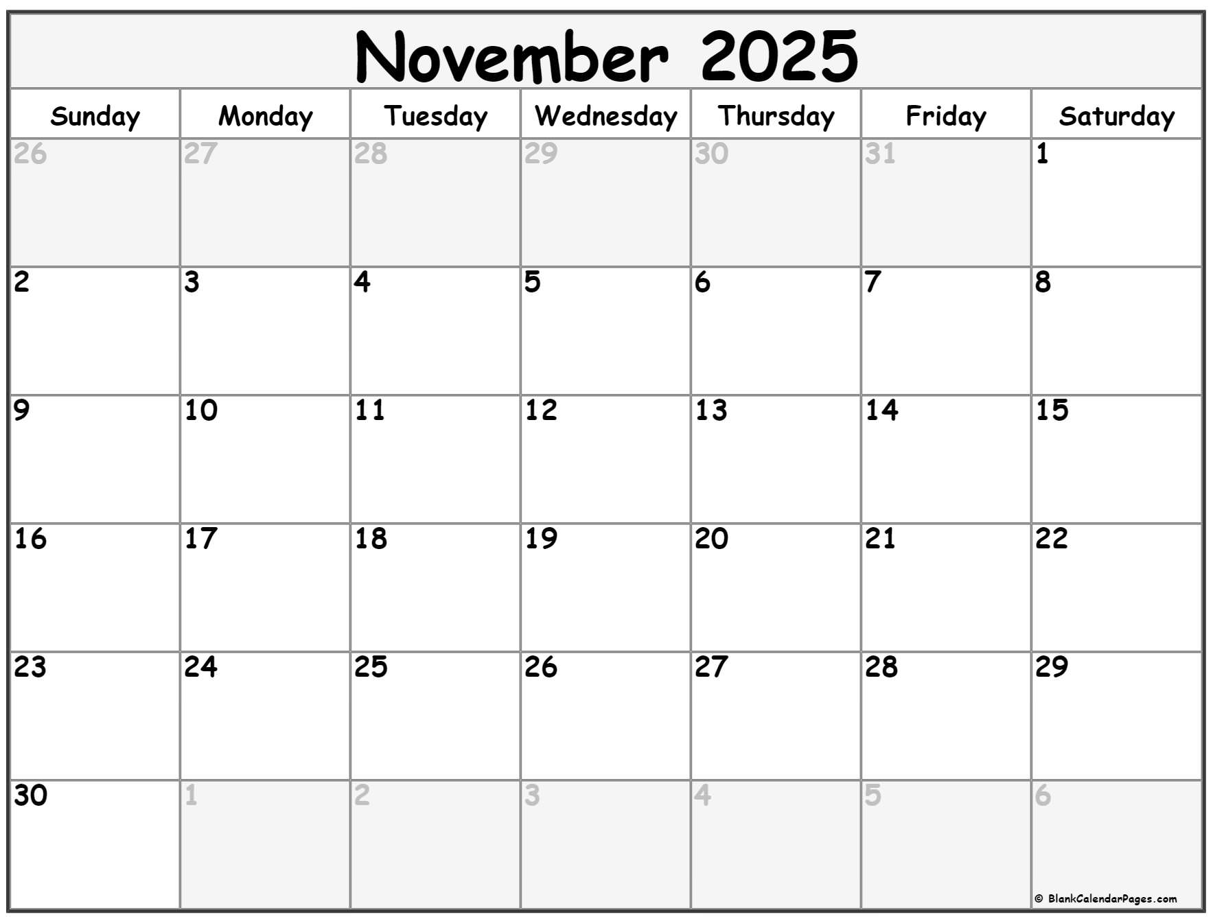 Free Printable November Calendar 2025