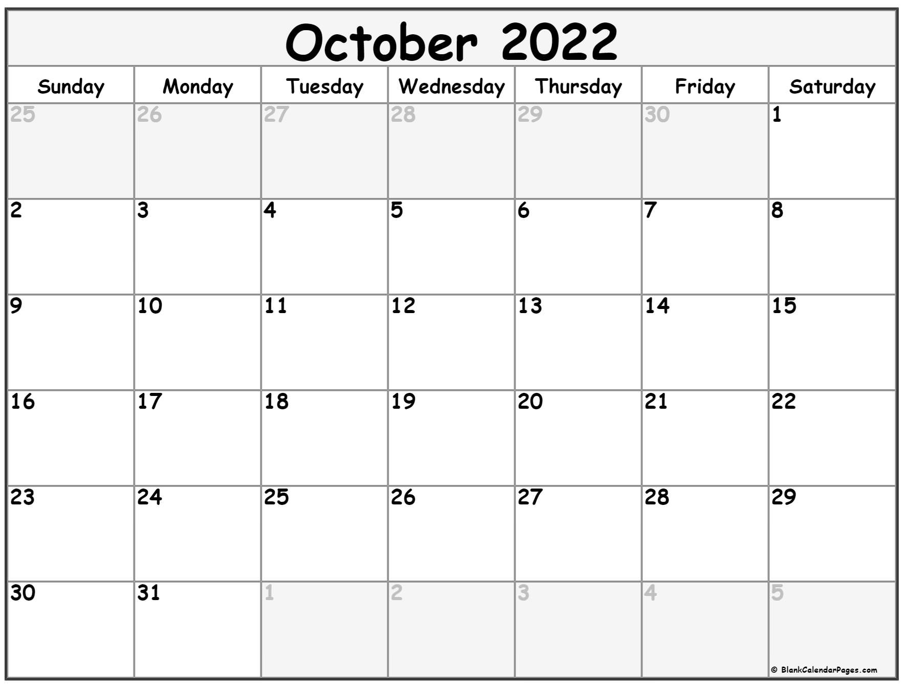 October 2022 Fillable Calendar