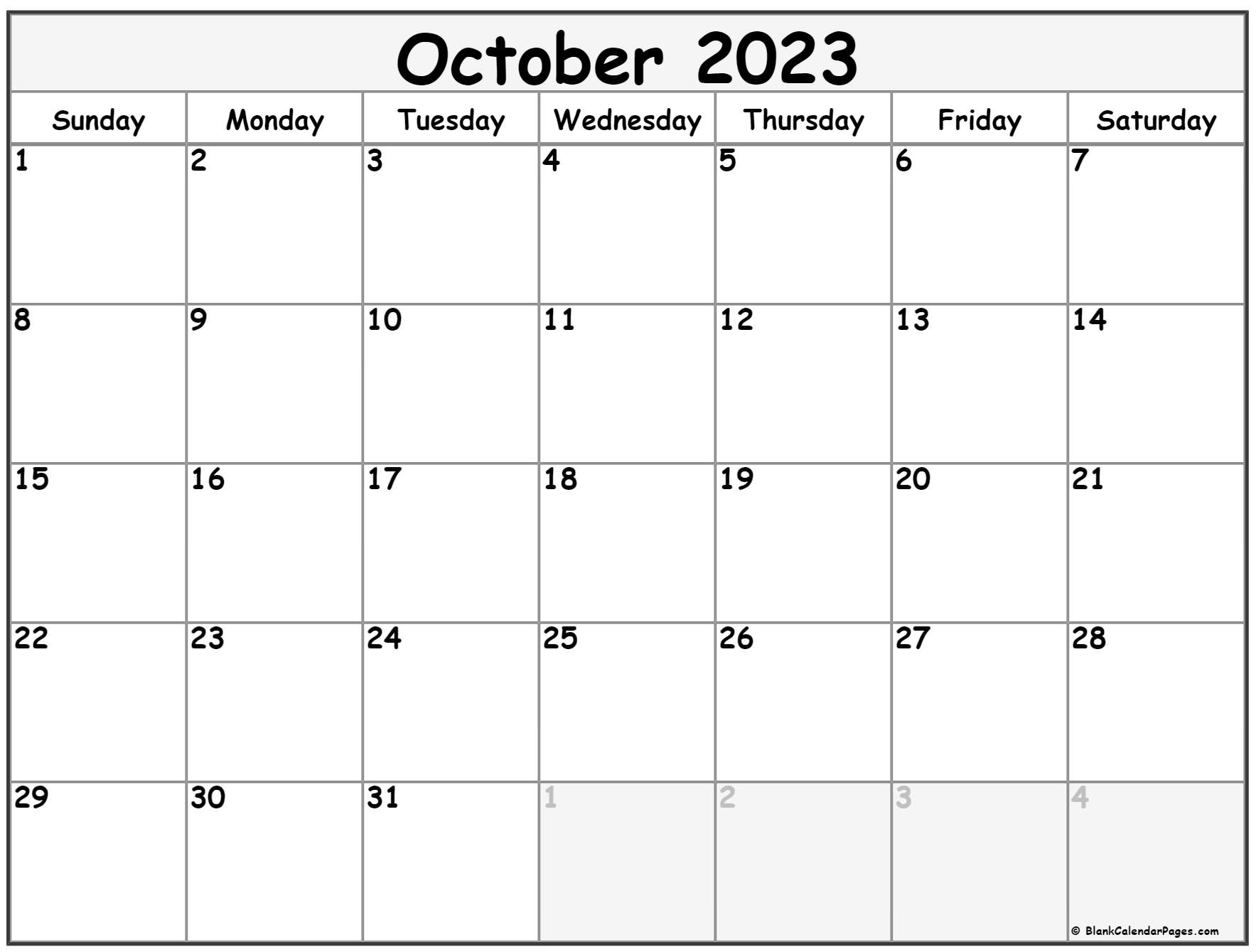 Calendar 2023 Printable Free October