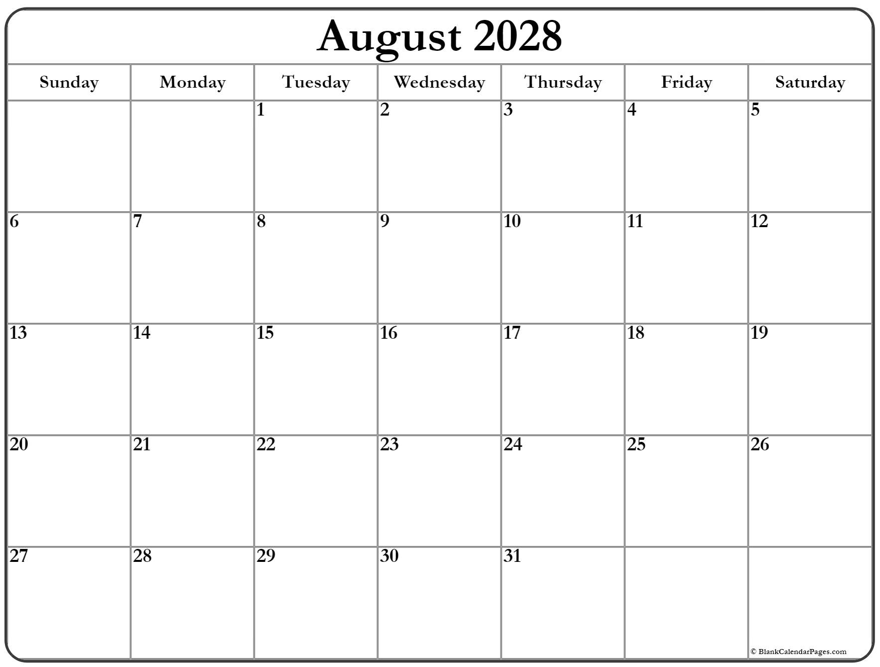 August 2028 calendar