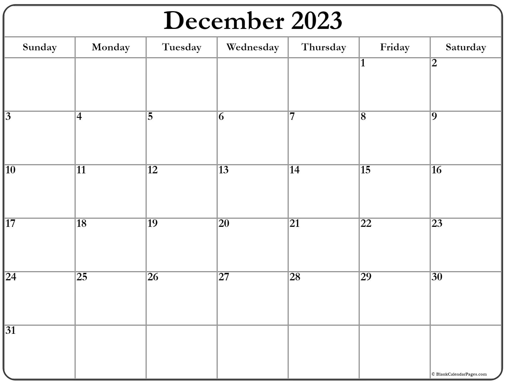 December 2023 Calendar Free Printable Calendar December 2023 Calendar 