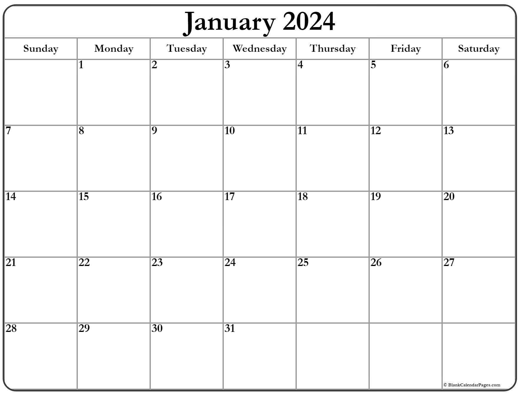Calendar January 2024 Printable Free