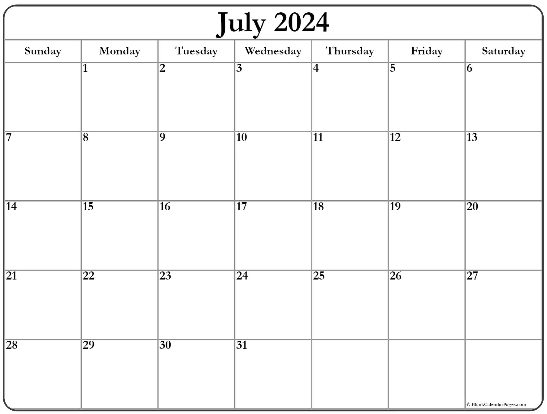 Calendar Free Printable July