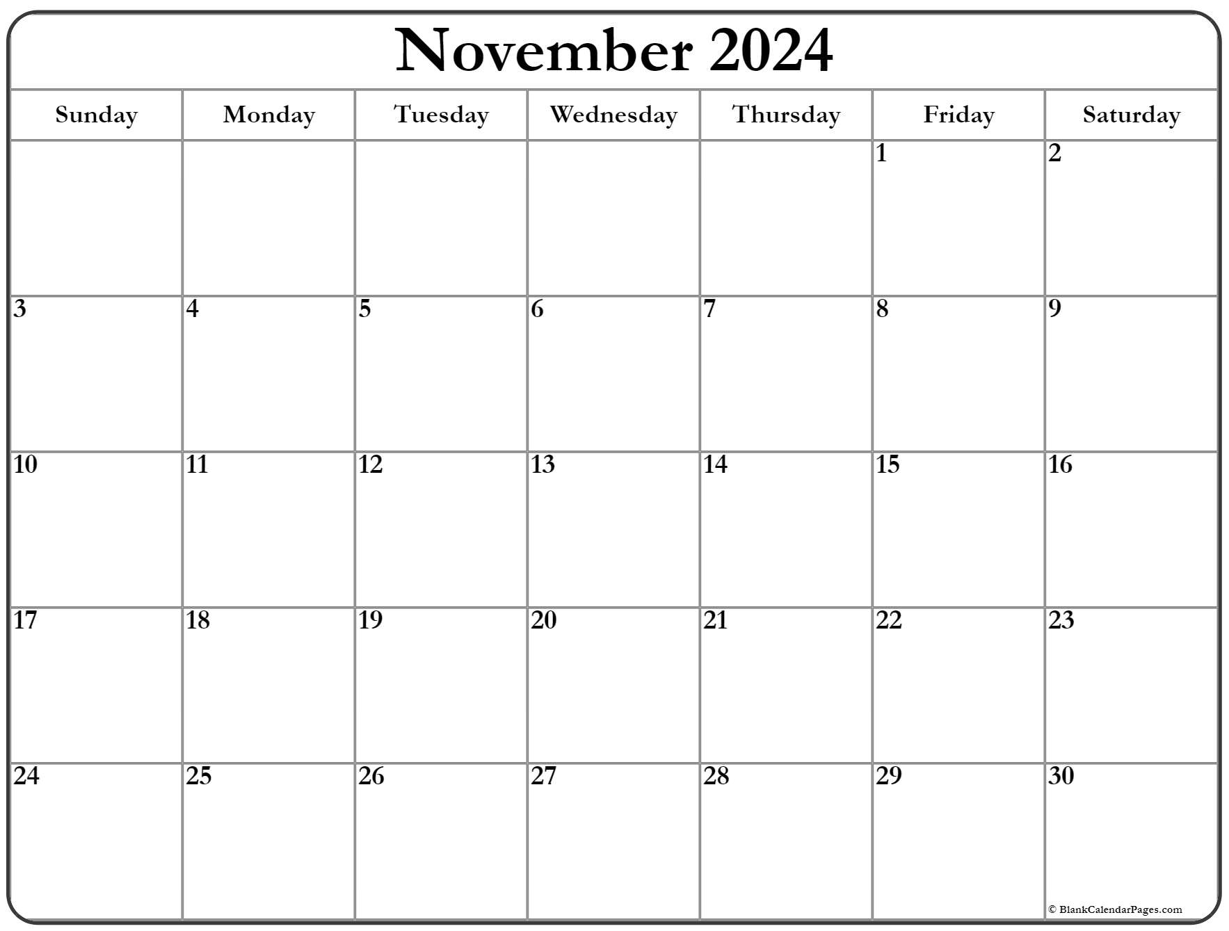 2024 November Calendars - Handy Calendars