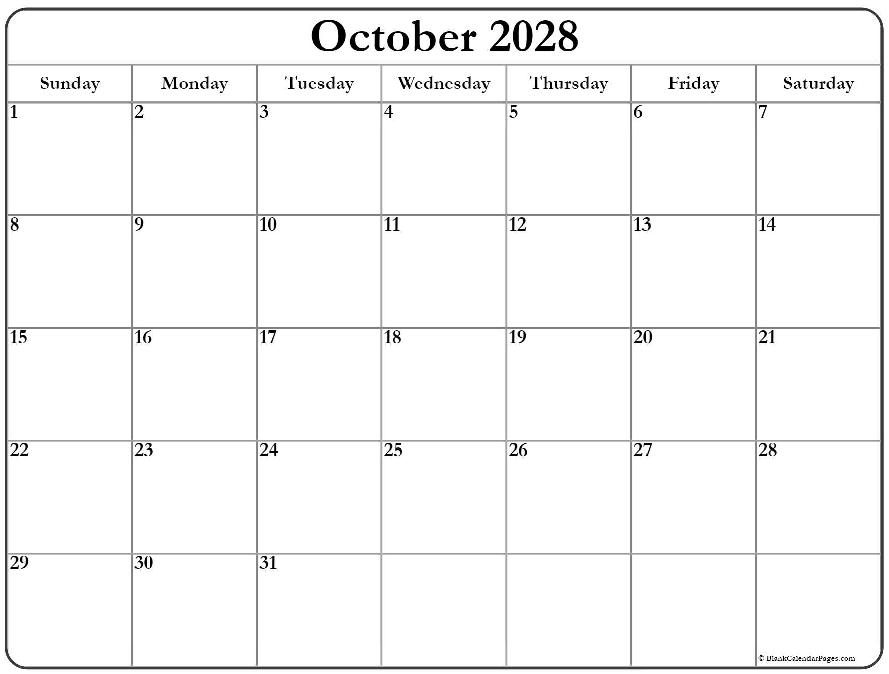 October 2028 calendar