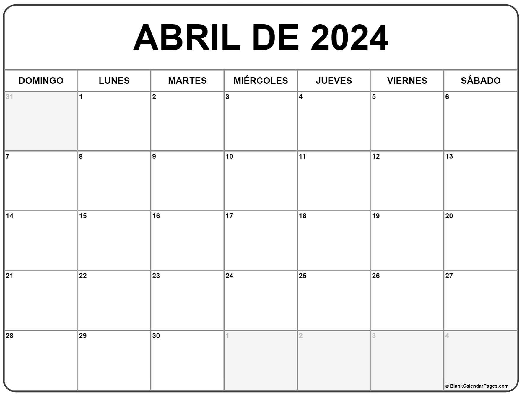 abril de 2024 calendario gratis Calendario abril