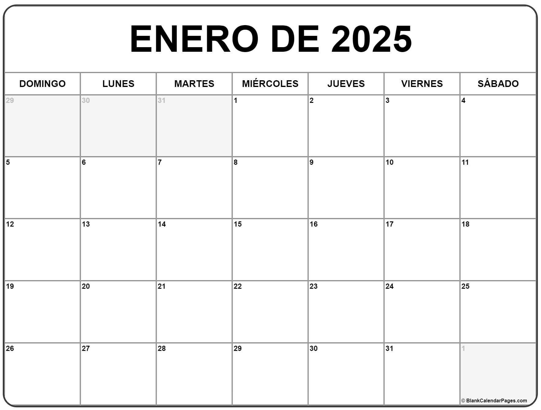 enero de 2025 calendario gratis  Calendario enero