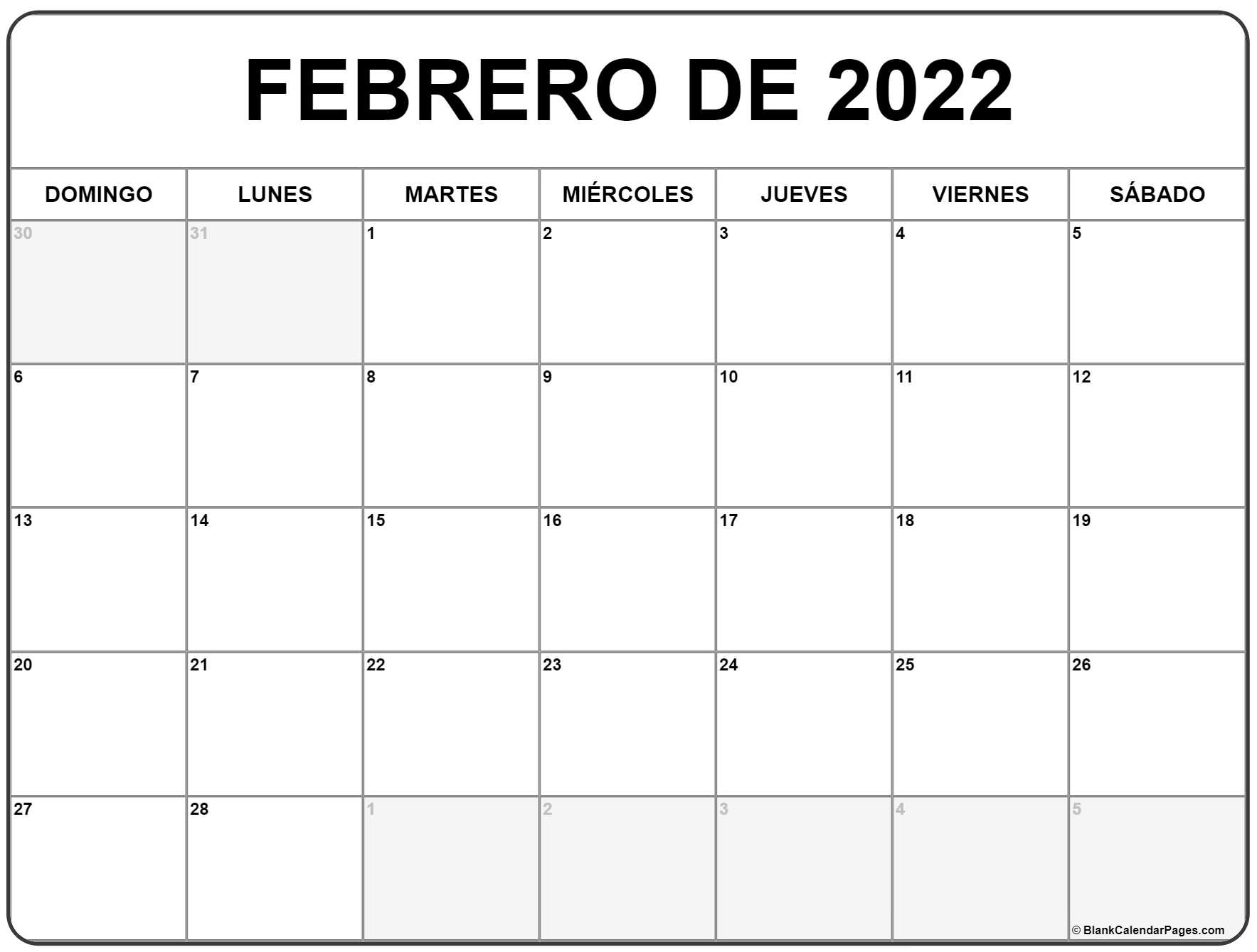 febrero de 2022 calendario gratis Calendario febrero