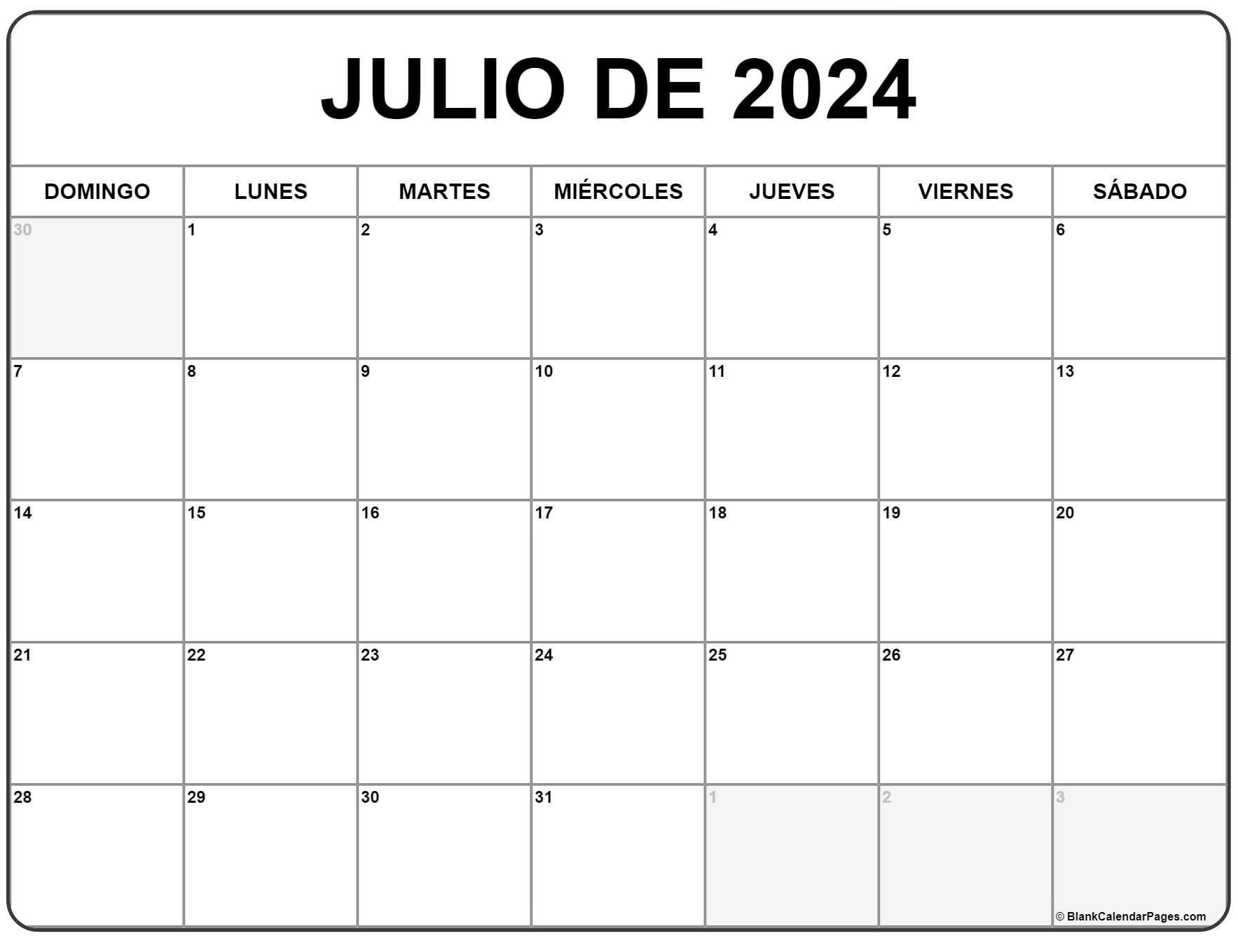 julio de 2024 calendario gratis Calendario julio