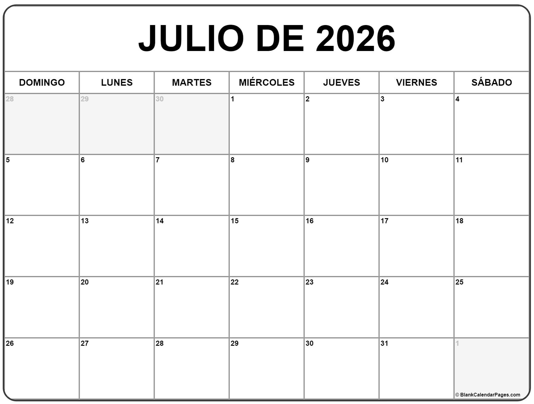 Julio De 2026 Calendario Gratis Calendario Julio