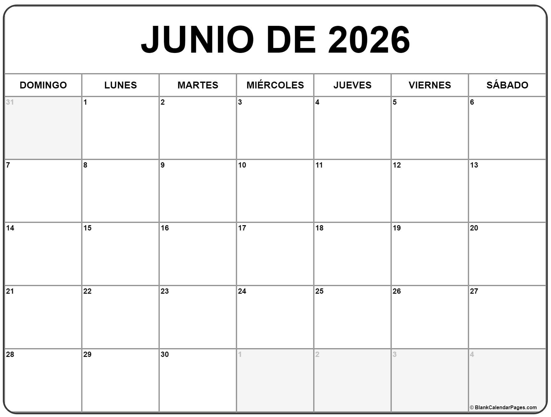 Junio De 2026 Calendario Gratis Calendario Junio