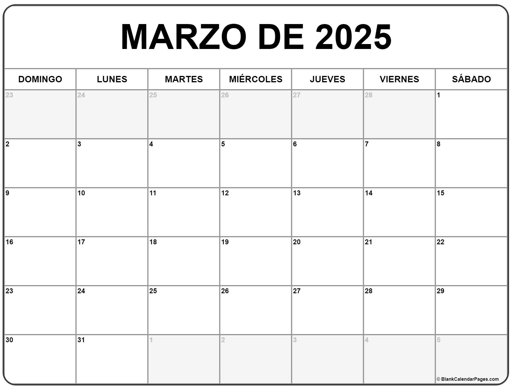 marzo de 2025 calendario gratis  Calendario marzo